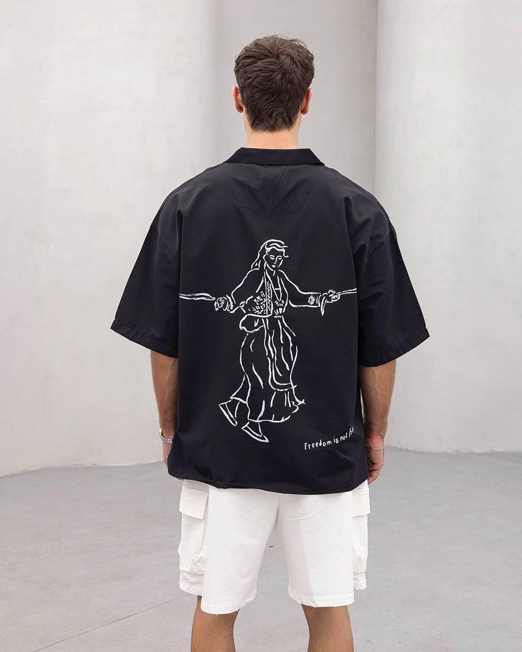  Sanatsal Baskılı Oversize Erkek Gömlek - Yazlık Salaş Model