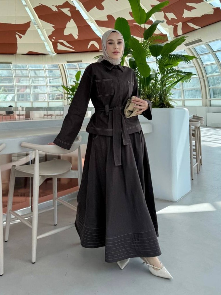 Kot Oversize Kadın Etek Ceket Takım - Siyah