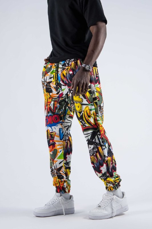 Renkli Grafiti Desenli Erkek Jogger Pantolon – Streetwear Tarzı | Rahat ve Şık
