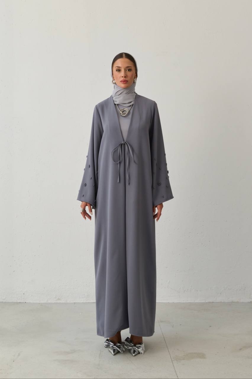 YENİ SEZON KREP KUMAŞ BONCUK EL İŞLEMELİ MODERN ABAYA