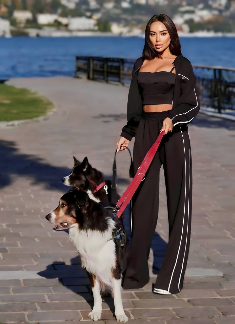 Siyah Oversize Kadın Spor Takım – Fermuarlı Sweat & Geniş Paça Eşofman Seti