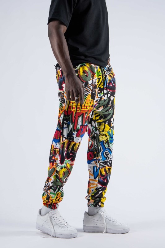 Renkli Grafiti Desenli Erkek Jogger Pantolon – Streetwear Tarzı | Rahat ve Şık