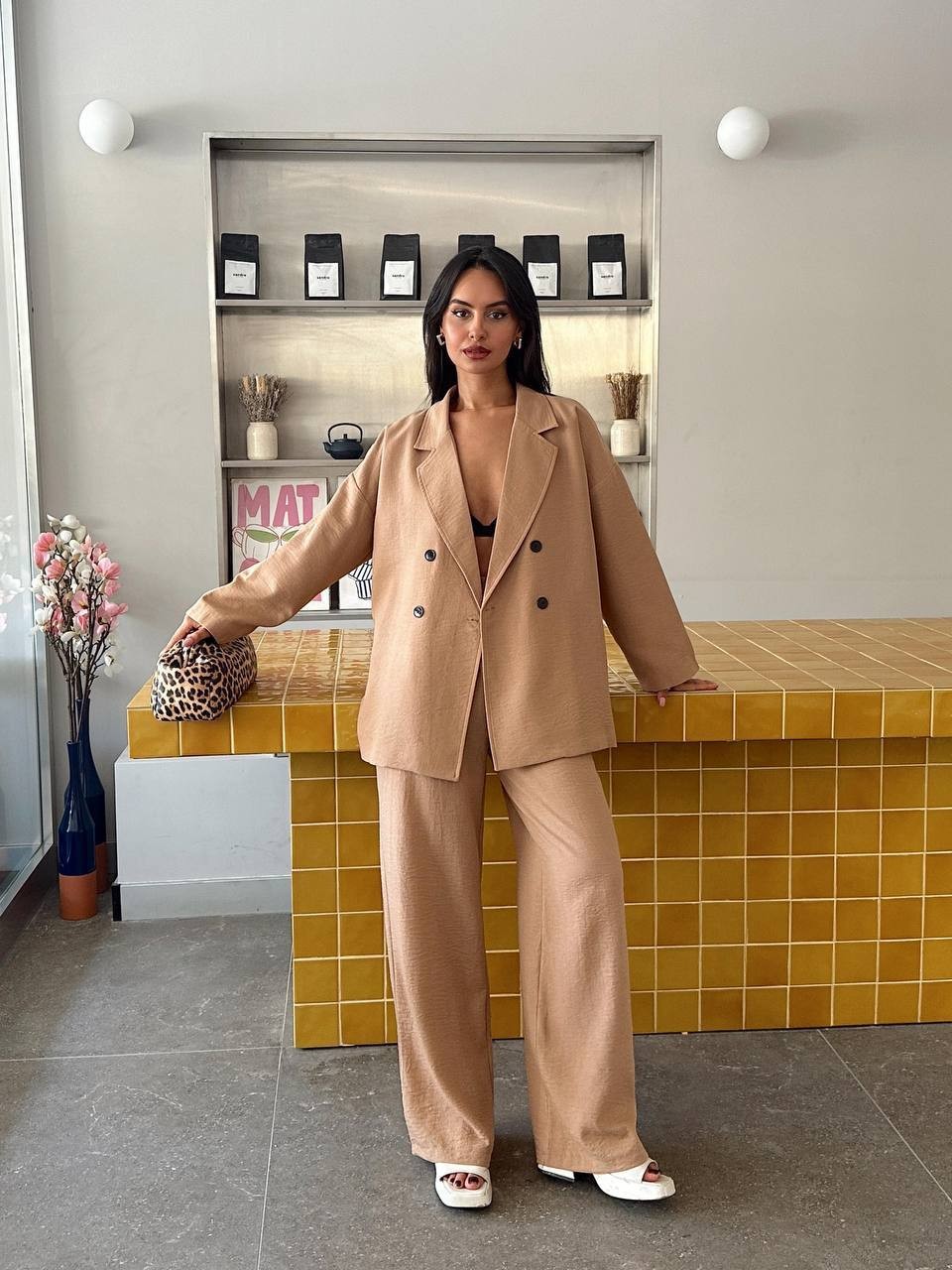 Kadın Oversize Blazer ve Palazzo Pantolon Takım – Şehir ve Ofis Şıklığı - Kiremit