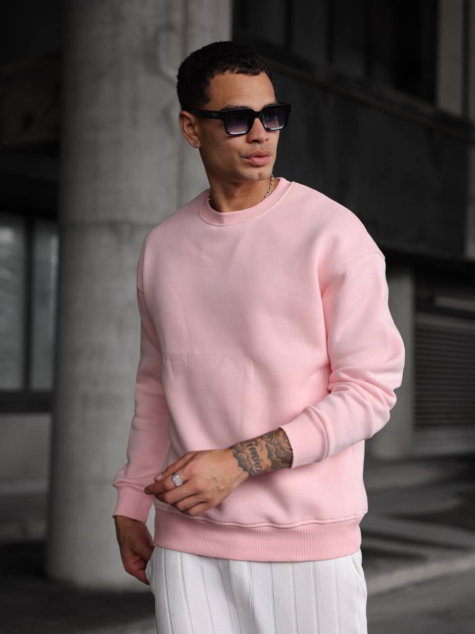 Erkek Oversize  Sweatshirt – Günlük ve Spor Stil - pudra pembe