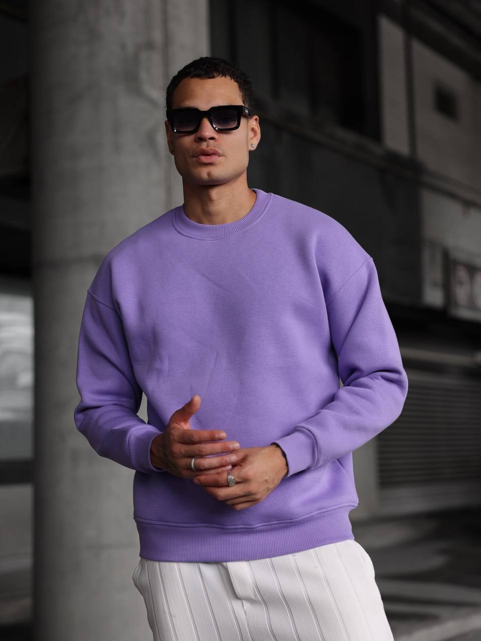 Erkek Oversize  Sweatshirt – Günlük ve Spor Stil - mor