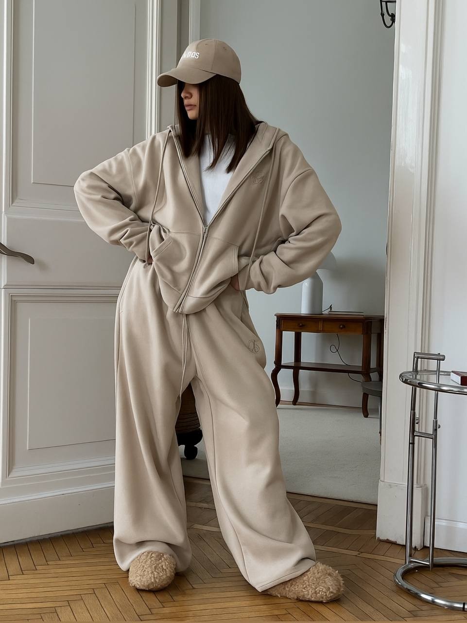 Kadın Oversize Fermuarlı Eşofman Takımı – Kapüşonlu, Baskılı, Bol Paça (Renk Seçenekli)