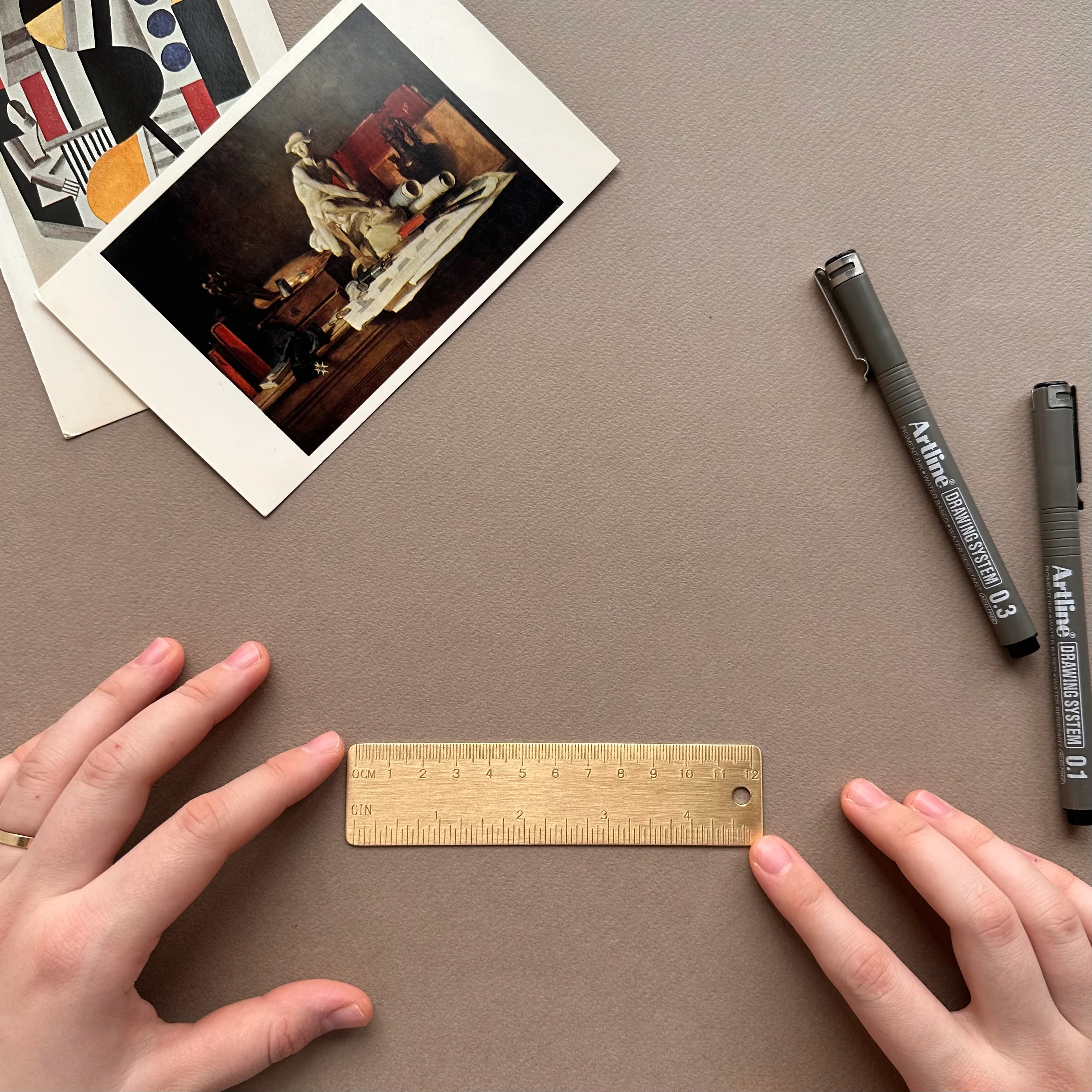 Pirinç Ölçüm Seti - Cetvel - Açıölçer - Gönye