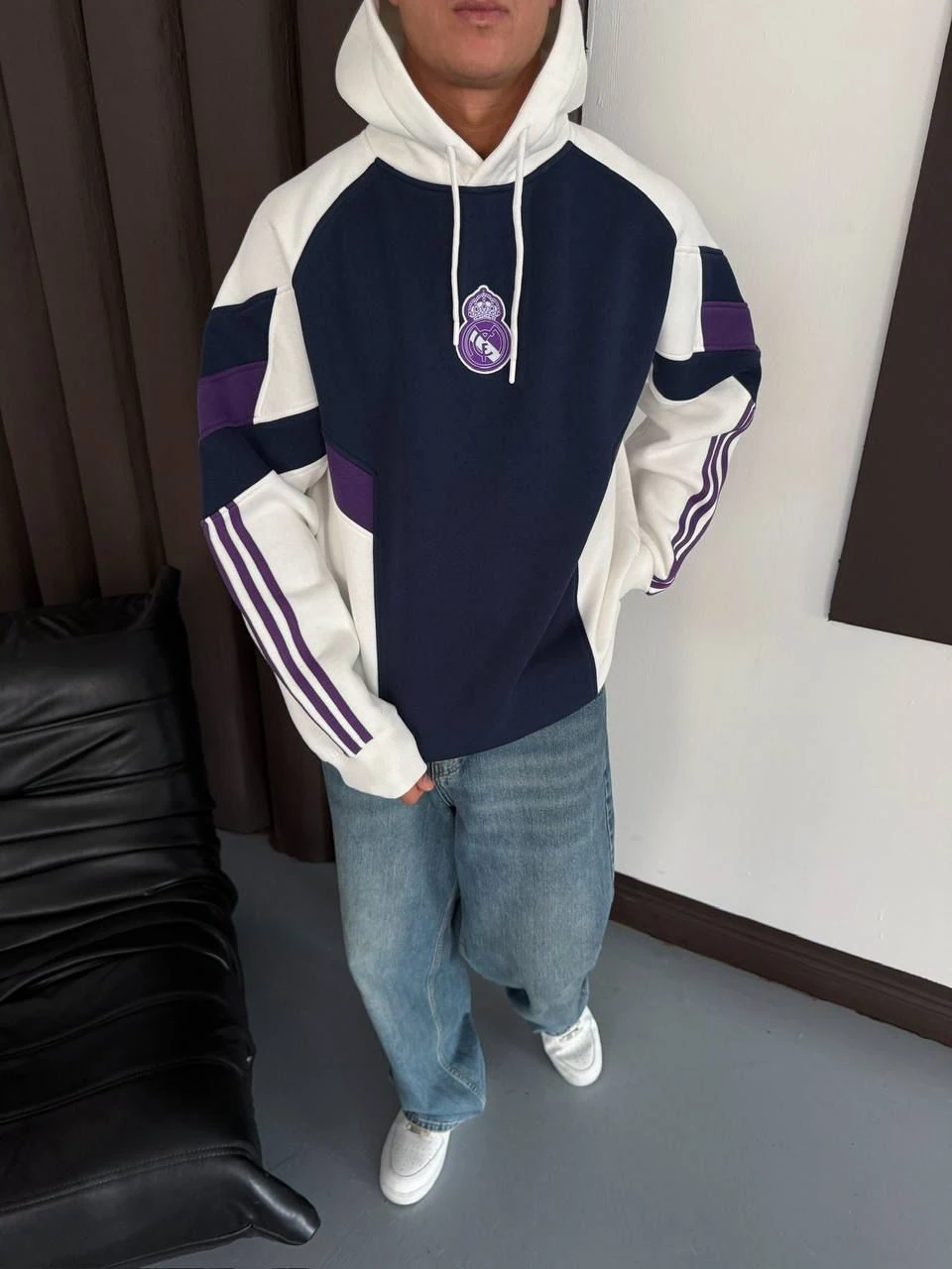 Real madrid kapüşonlu parçalı sweat - mor lacivert 