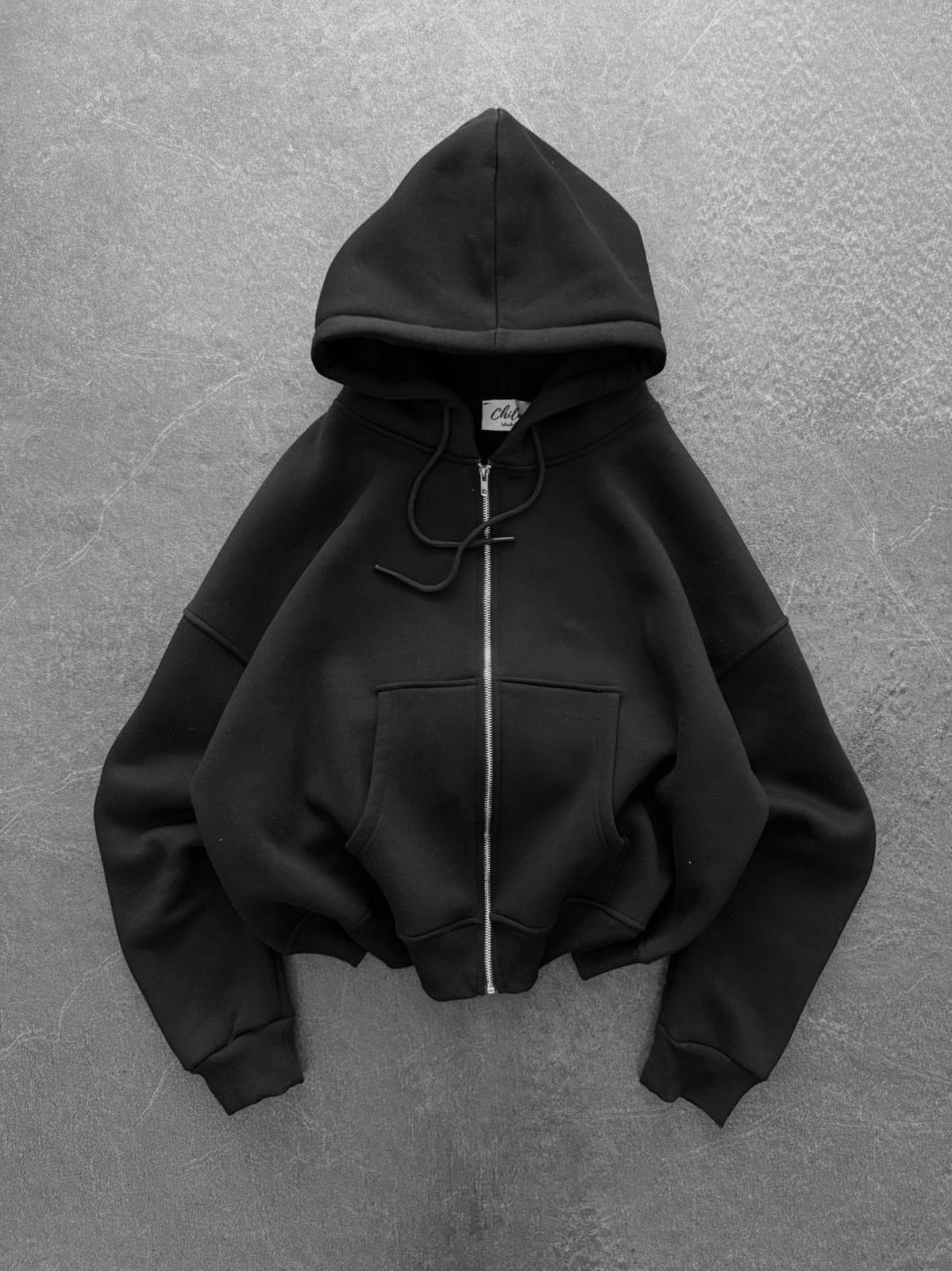 Basic Kapşonlu Hırka - Siyah