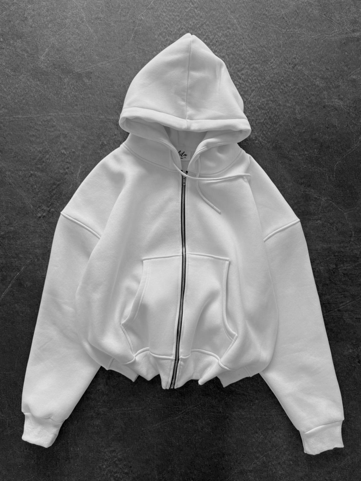 Basic Kapşonlu Hırka - Beyaz