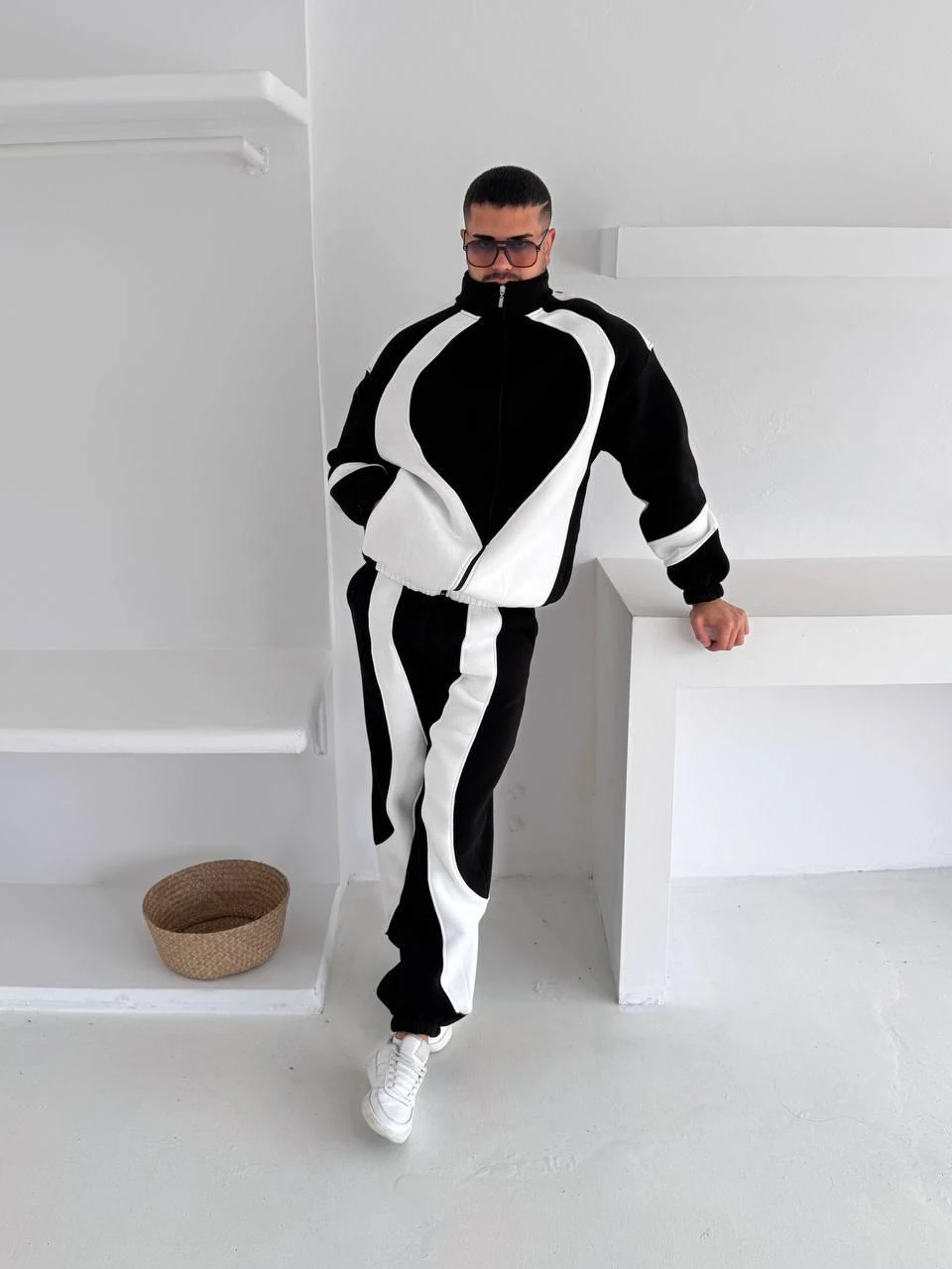 Parçalı Üç İplik Şardonlu Takım - Siyah