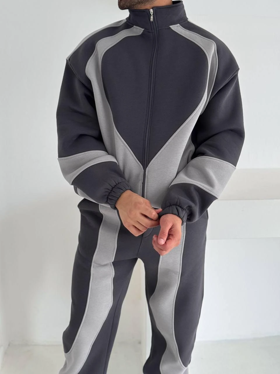 Parçalı Üç İplik Şardonlu Takım - koyu gri