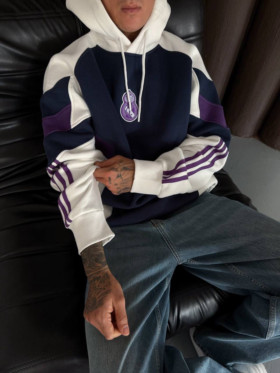 Real madrid kapüşonlu parçalı sweat - mor lacivert 