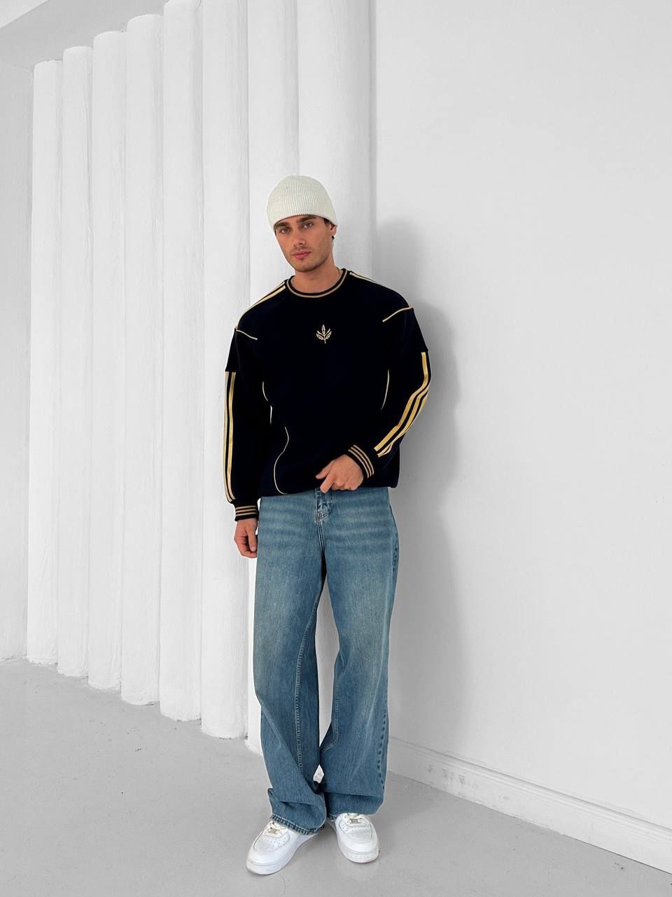 Retro gold şeritli sweat - siyah