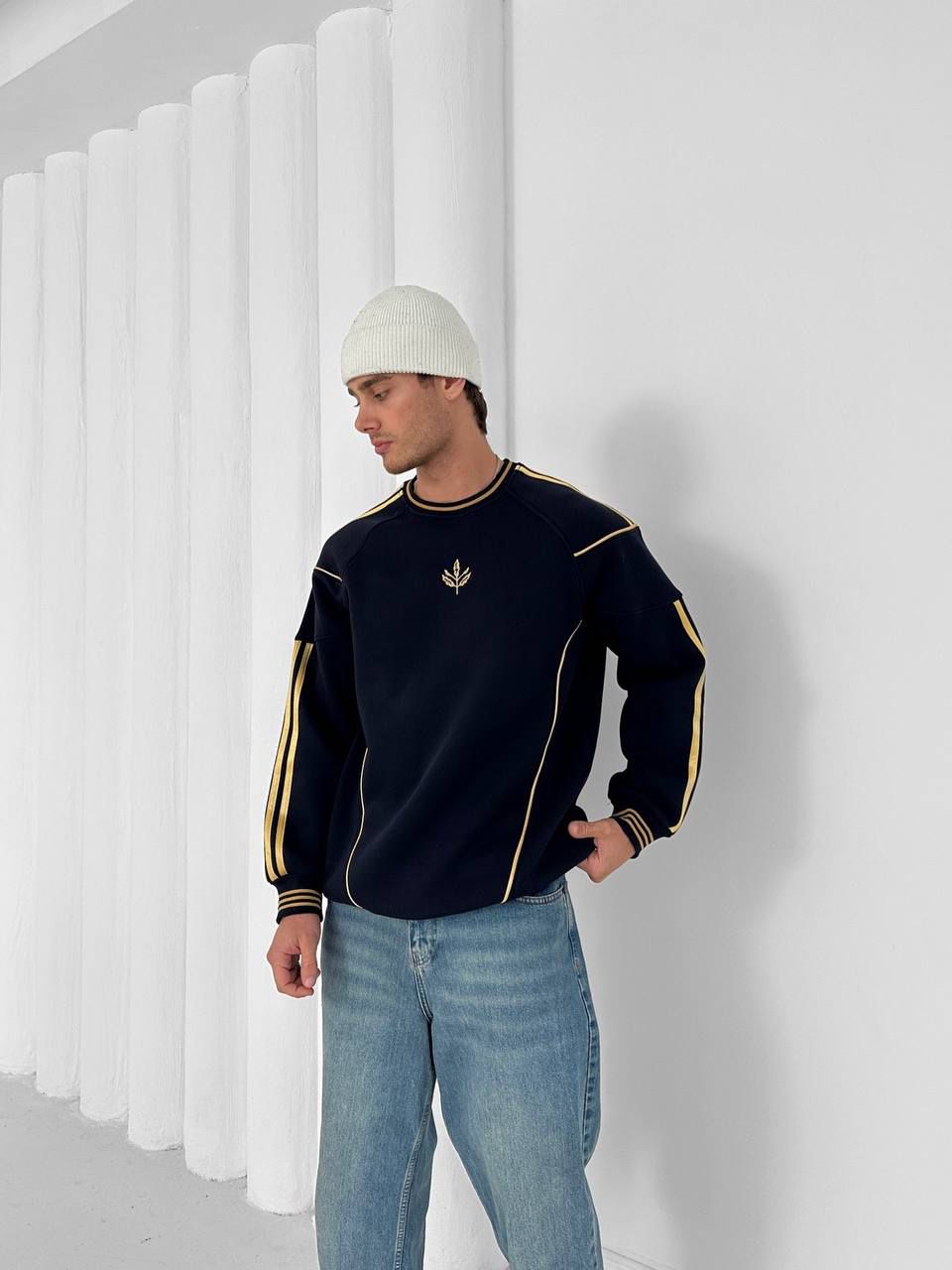 Retro gold şeritli sweat - siyah