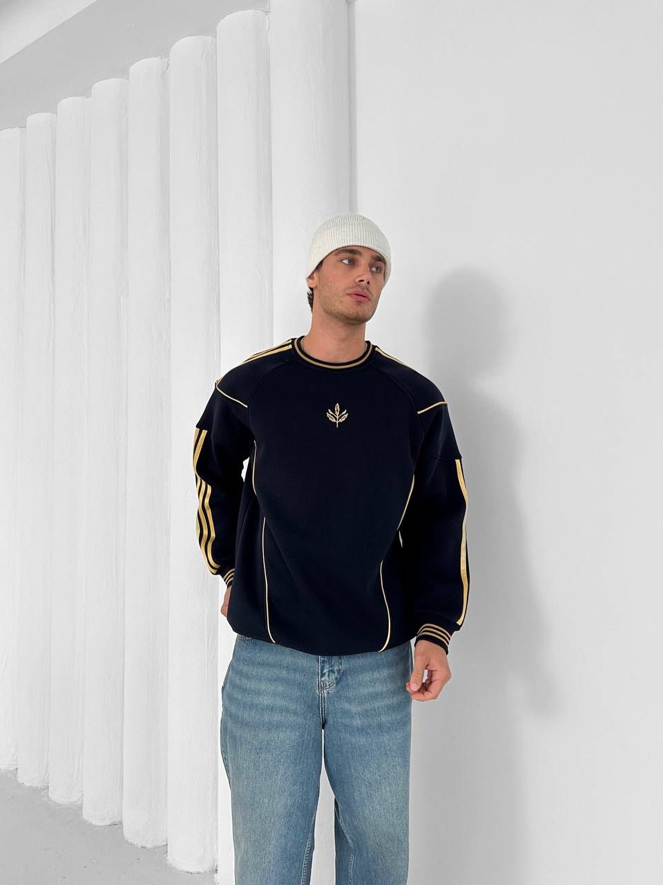Retro gold şeritli sweat - siyah