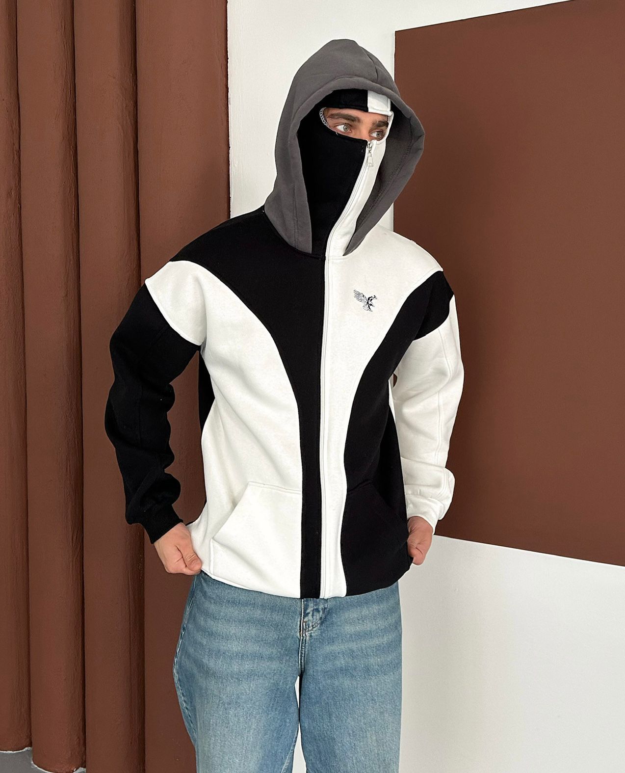Taraftar Ninja Hoodie - siyah beyaz