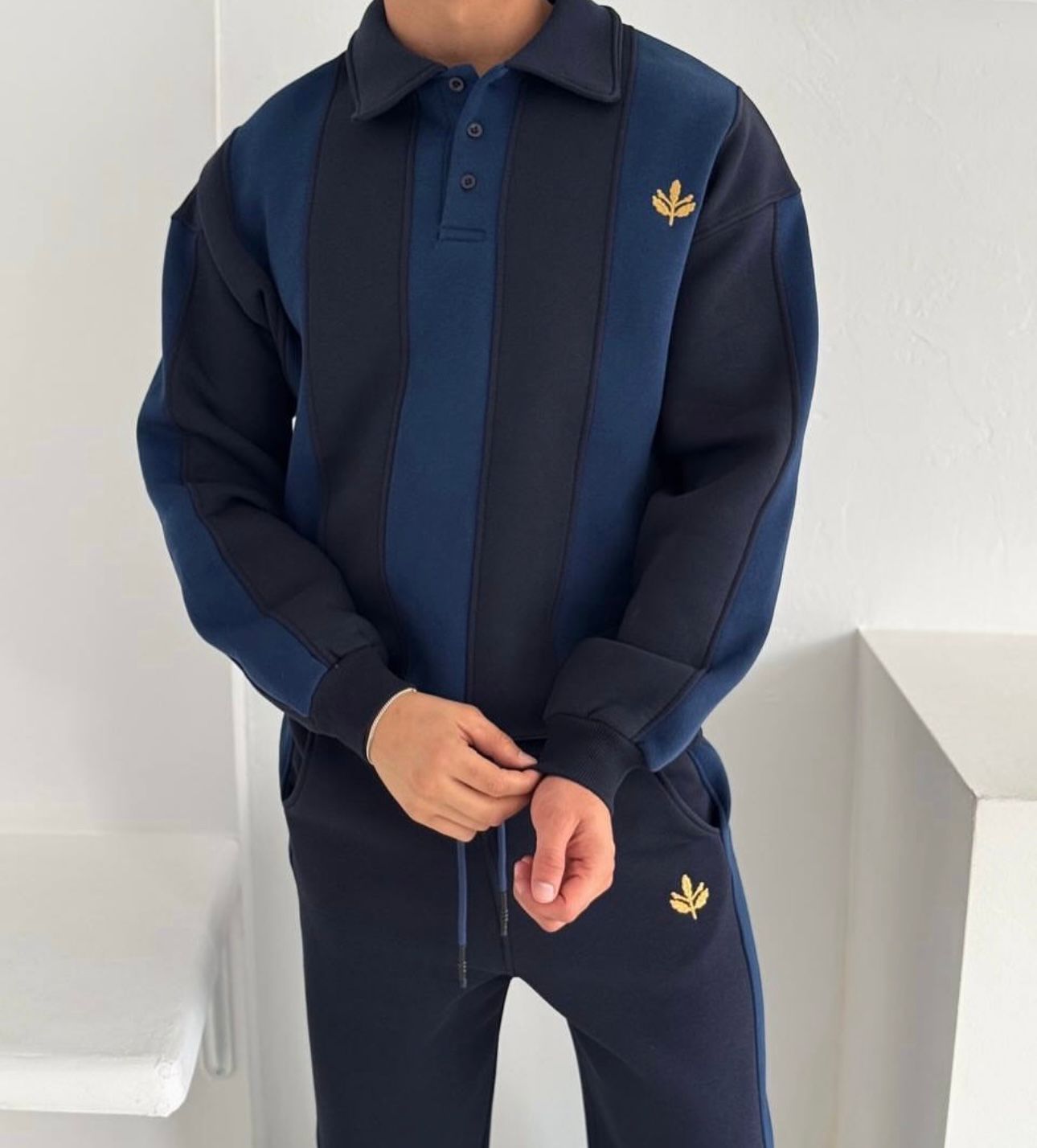 Double blue polo yaka sweat