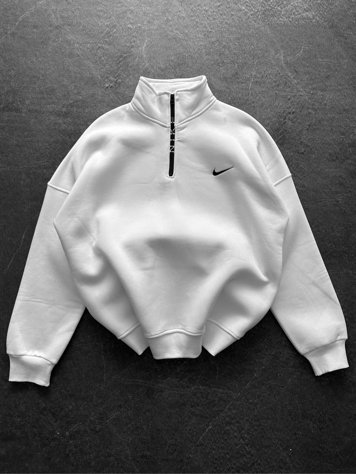 NIKE Yarım Fermuar Sweat - Beyaz