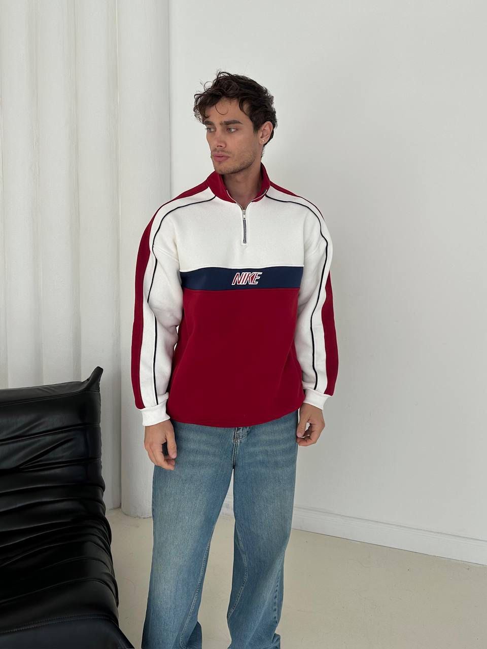 NIKE baskılı yarım fermuar sweat - bordo