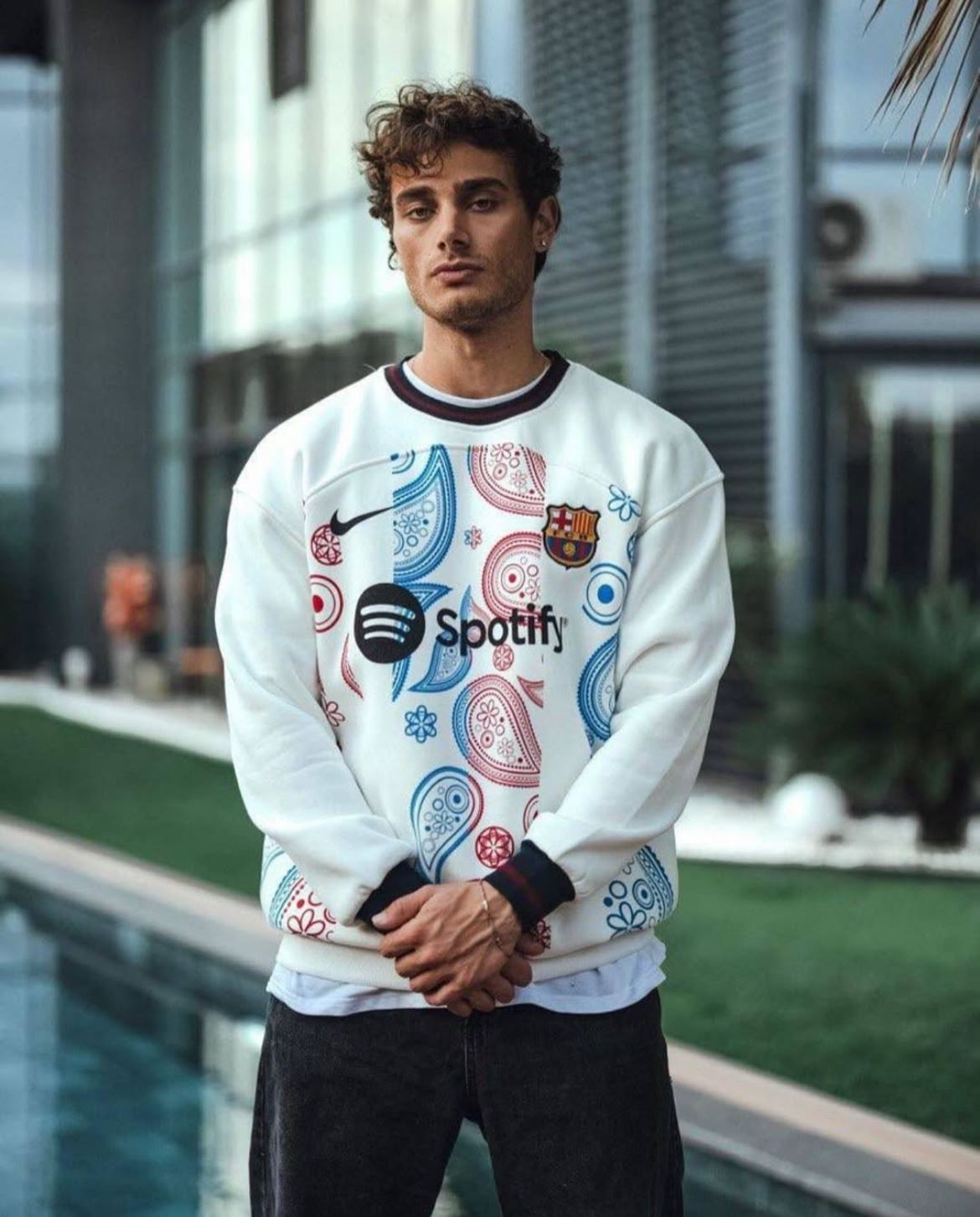 Spotify Desenli Sweatshirt  - Beyaz