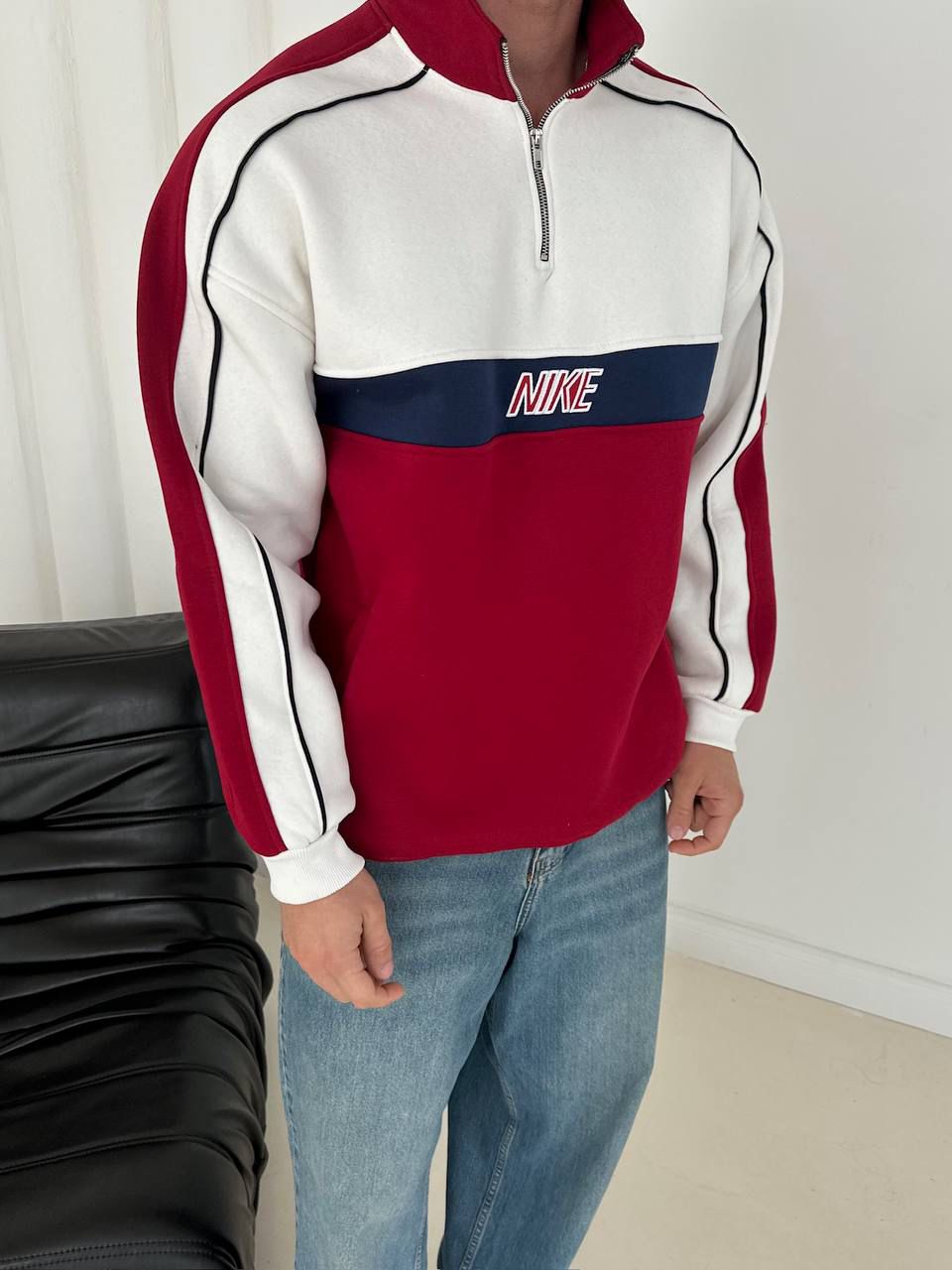 NIKE baskılı yarım fermuar sweat - bordo
