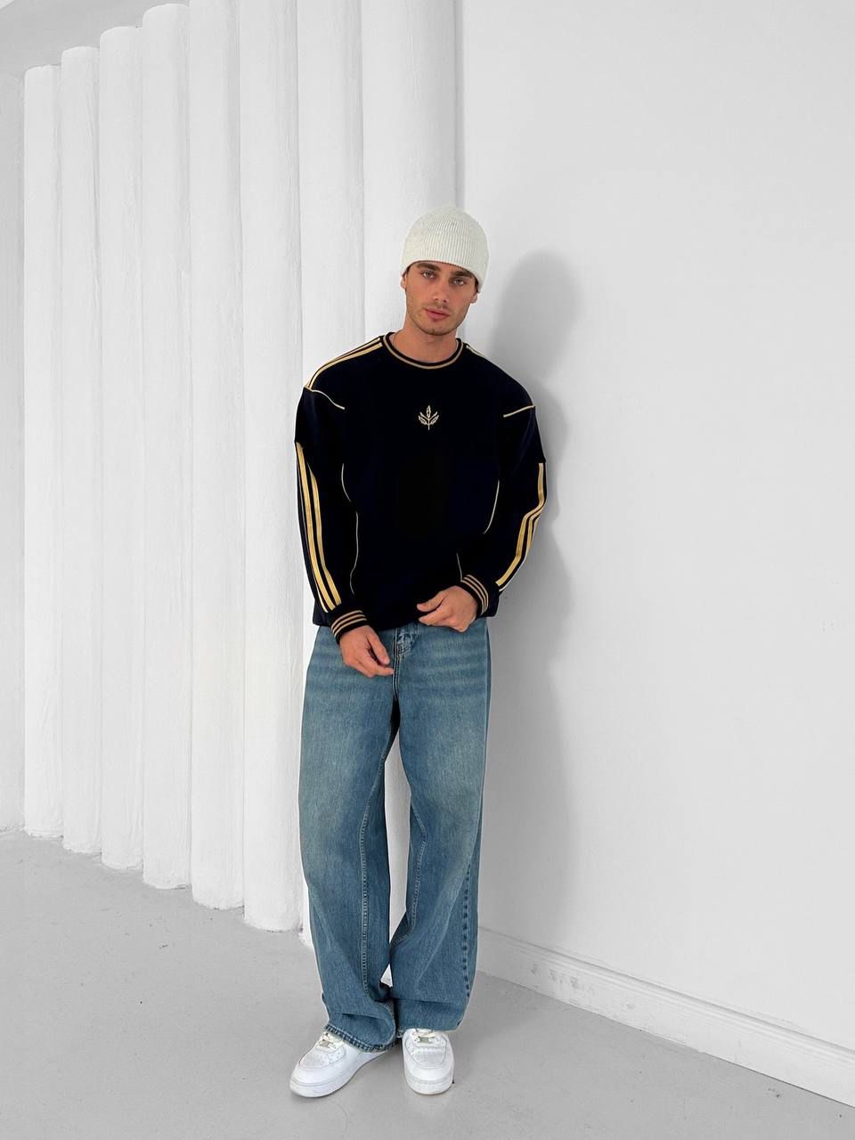 Retro gold şeritli sweat - siyah