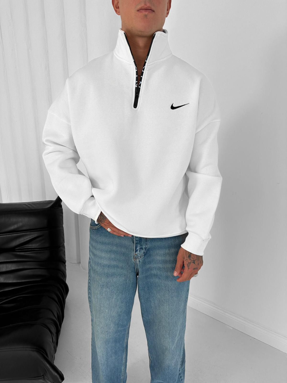 NIKE Yarım Fermuar Sweat - Beyaz