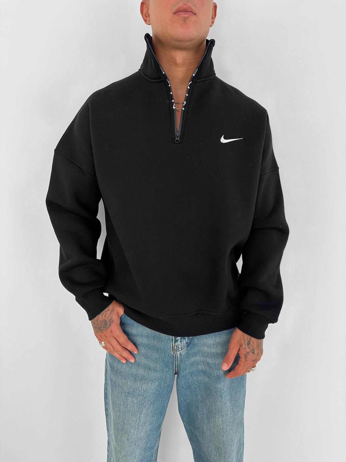 NIKE Yarım Fermuar Sweat - Siyah