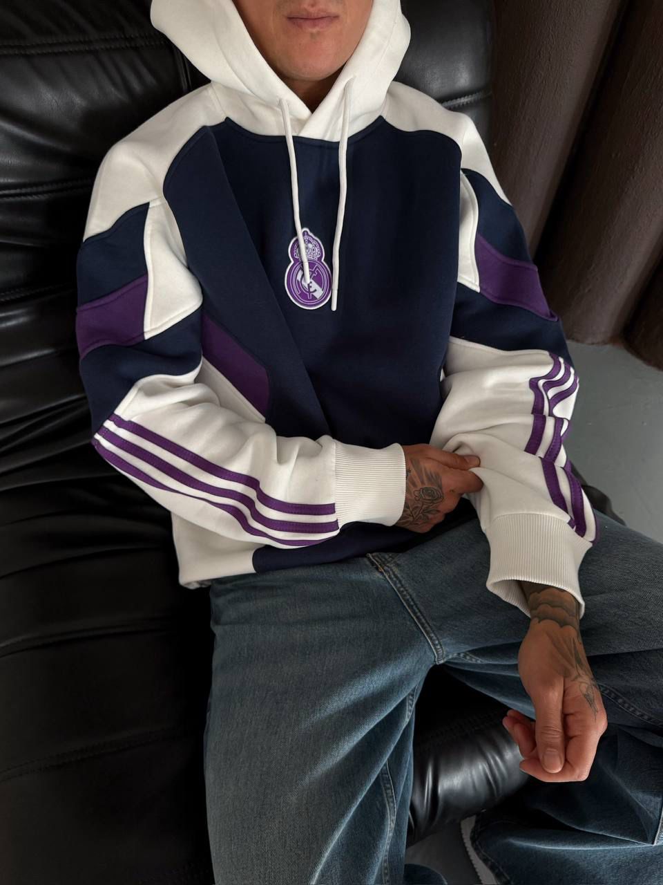 Real madrid kapüşonlu parçalı sweat - mor lacivert 