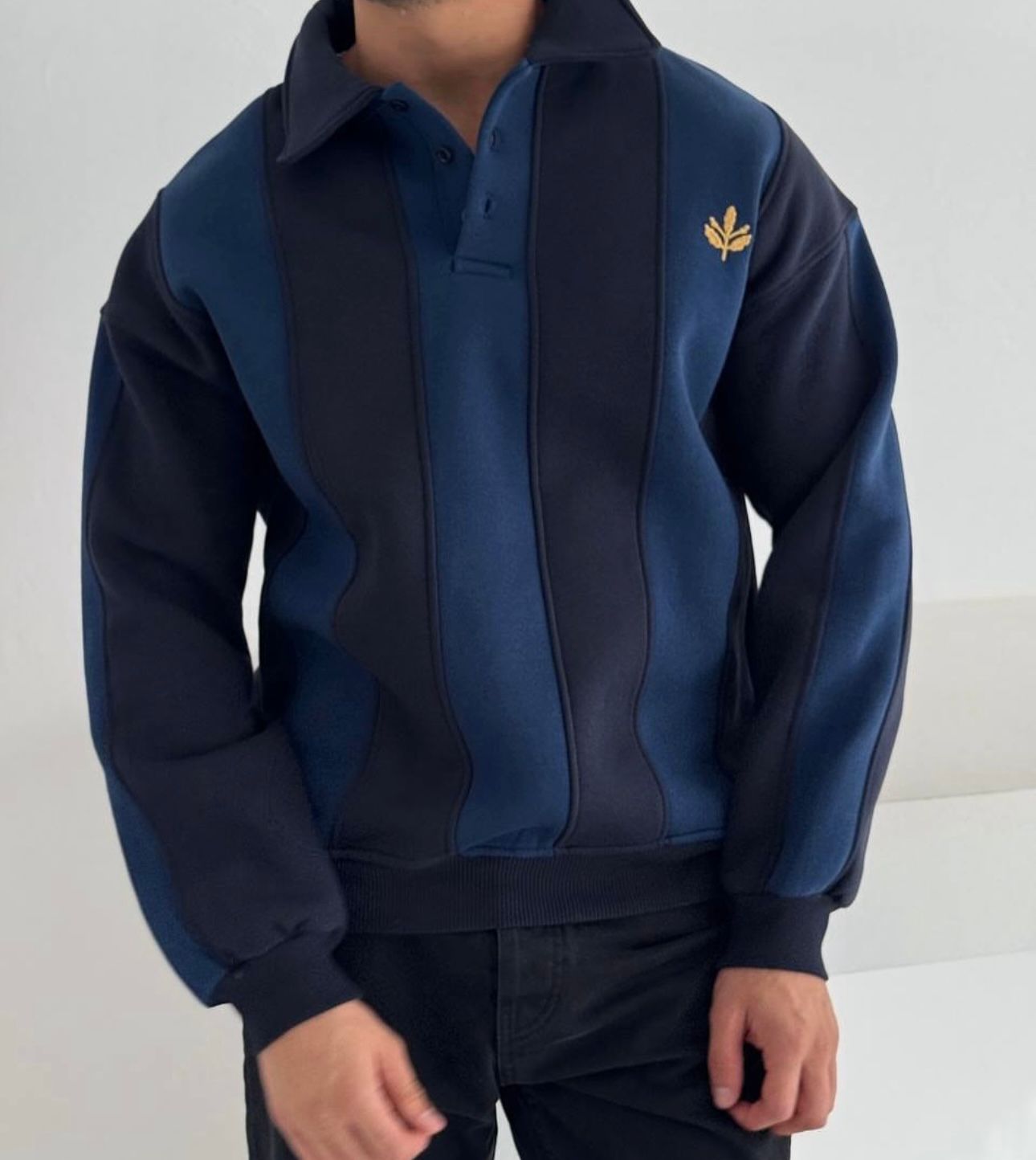 Double blue polo yaka sweat
