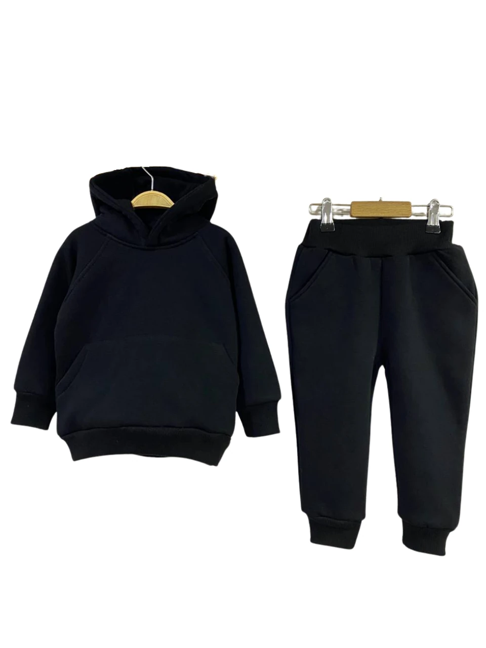 Tavşan Kulak Kapüşonlu Sweat Alt Üst Takım Siyah Renk 1-6 Yaş Arası %100 Pamuk
