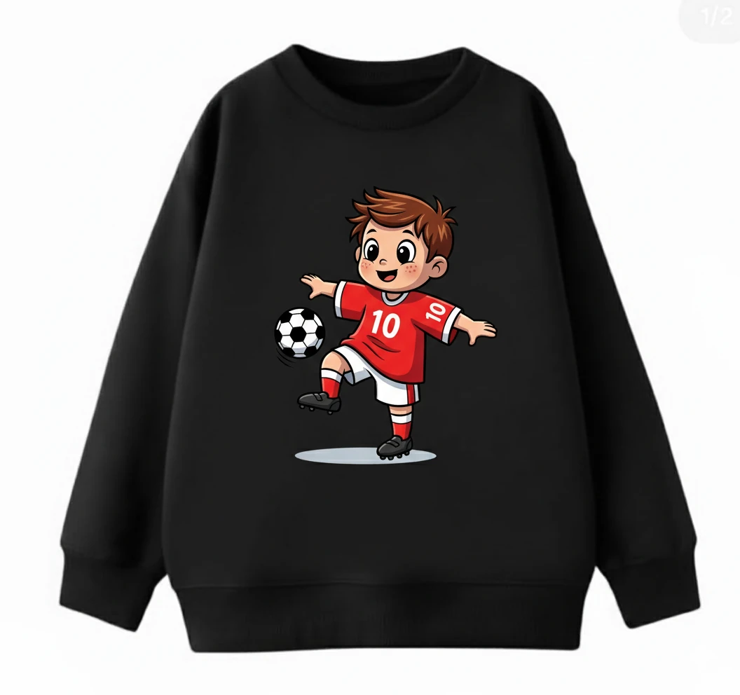 Enza Butik Erkek 7/8 Yaş Çocuklar İçin Futbolcu Çocuk Baskılı Siyah Sweatshirt