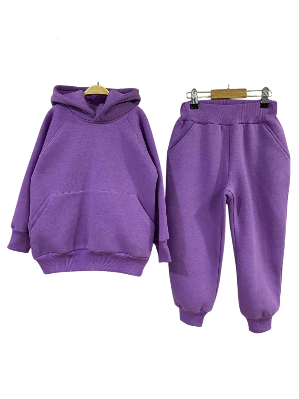 Tavşan Kulak Kapüşonlu Sweat Alt Üst Takım Lila Renk 1-6 Yaş Arası %100 Pamuk