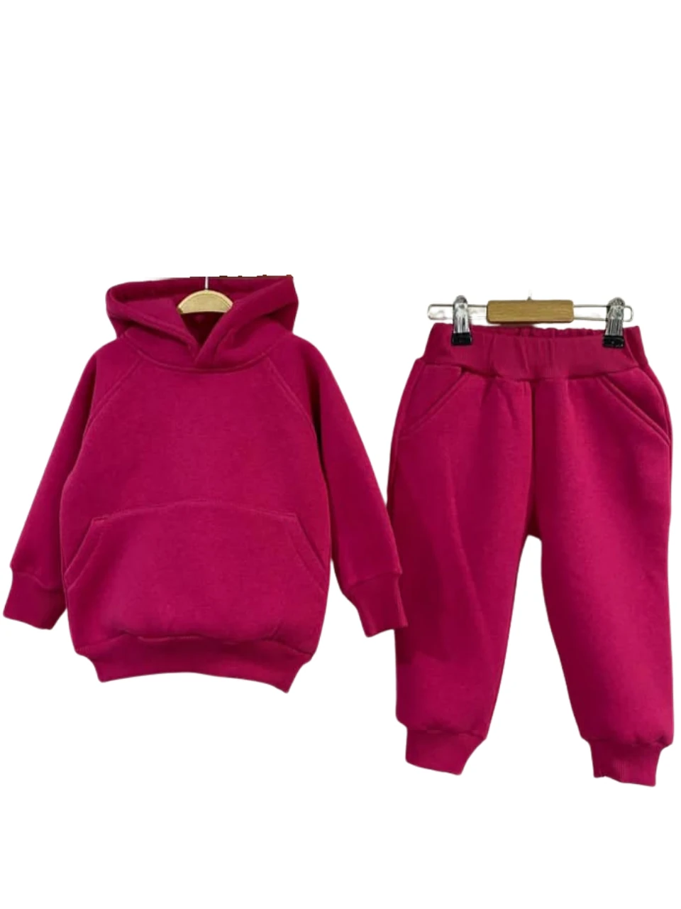 Tavşan Kulak Kapüşonlu Sweat Alt Üst Takım Fuşya Renk 1-6 Yaş Arası %100 Pamuk
