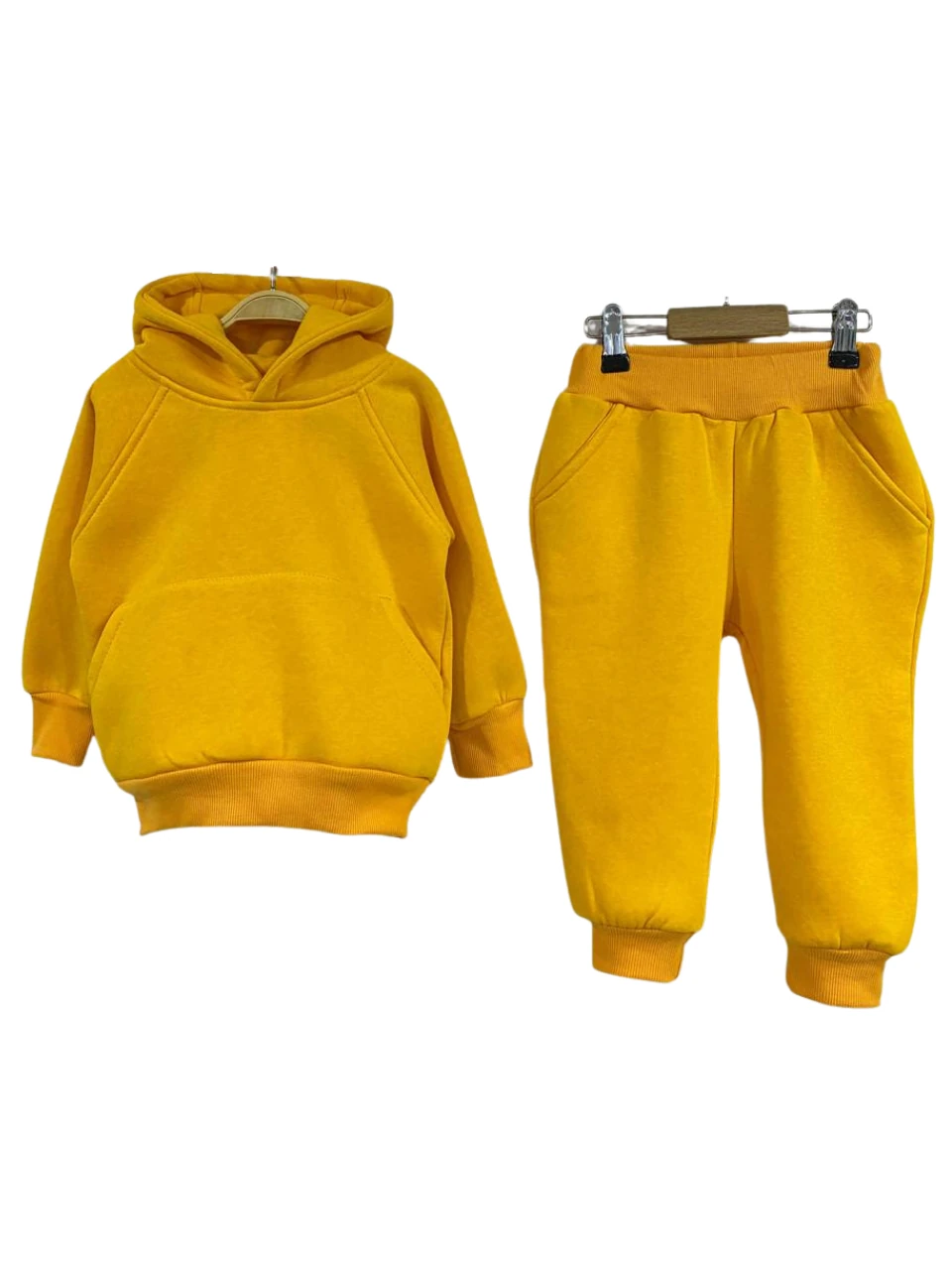 Tavşan Kulak Kapüşonlu Sweat Alt Üst Takım Sarı Renk 1-6 Yaş Arası %100 Pamuk