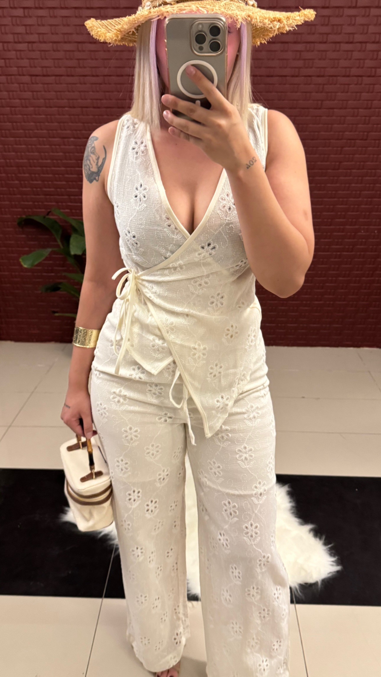Brade Kumaş Bağlamalı Pantolon Bluz Takım