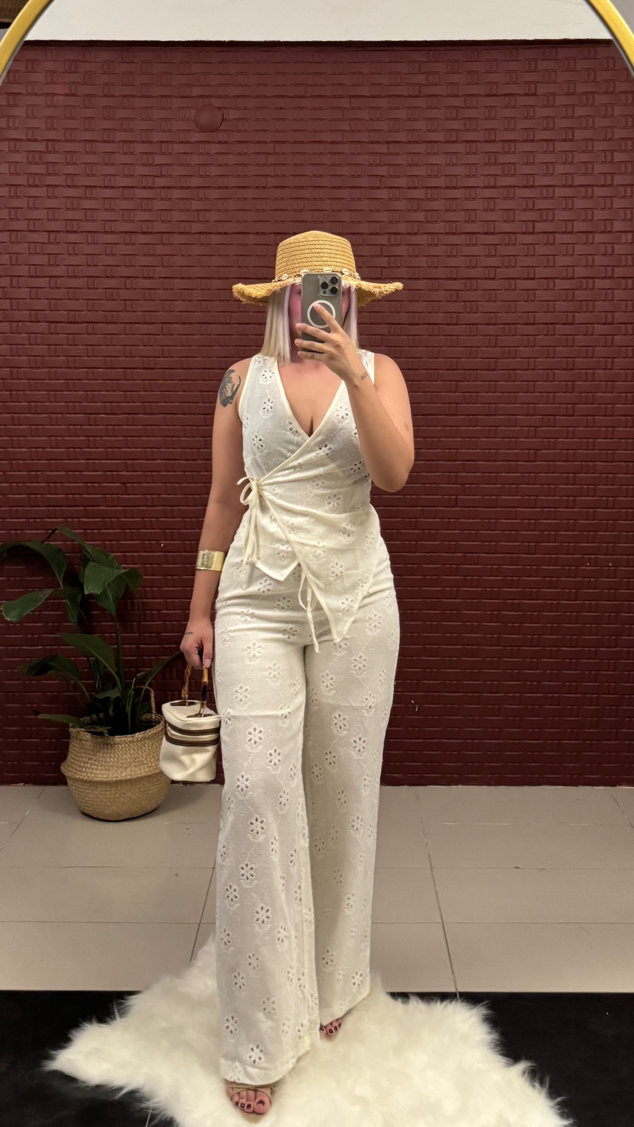 Brade Kumaş Bağlamalı Pantolon Bluz Takım