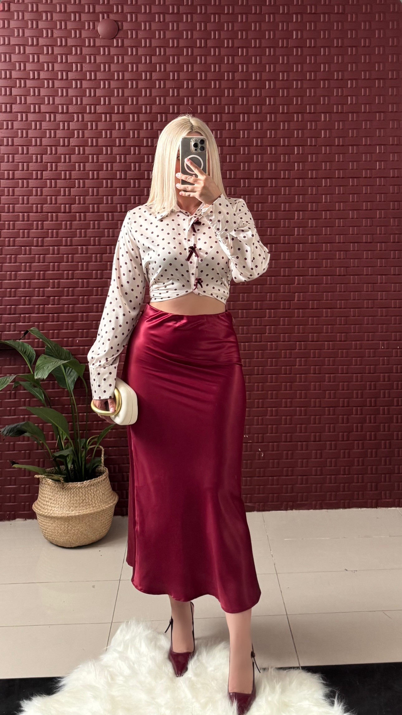 Bordo Midi Saten Etek