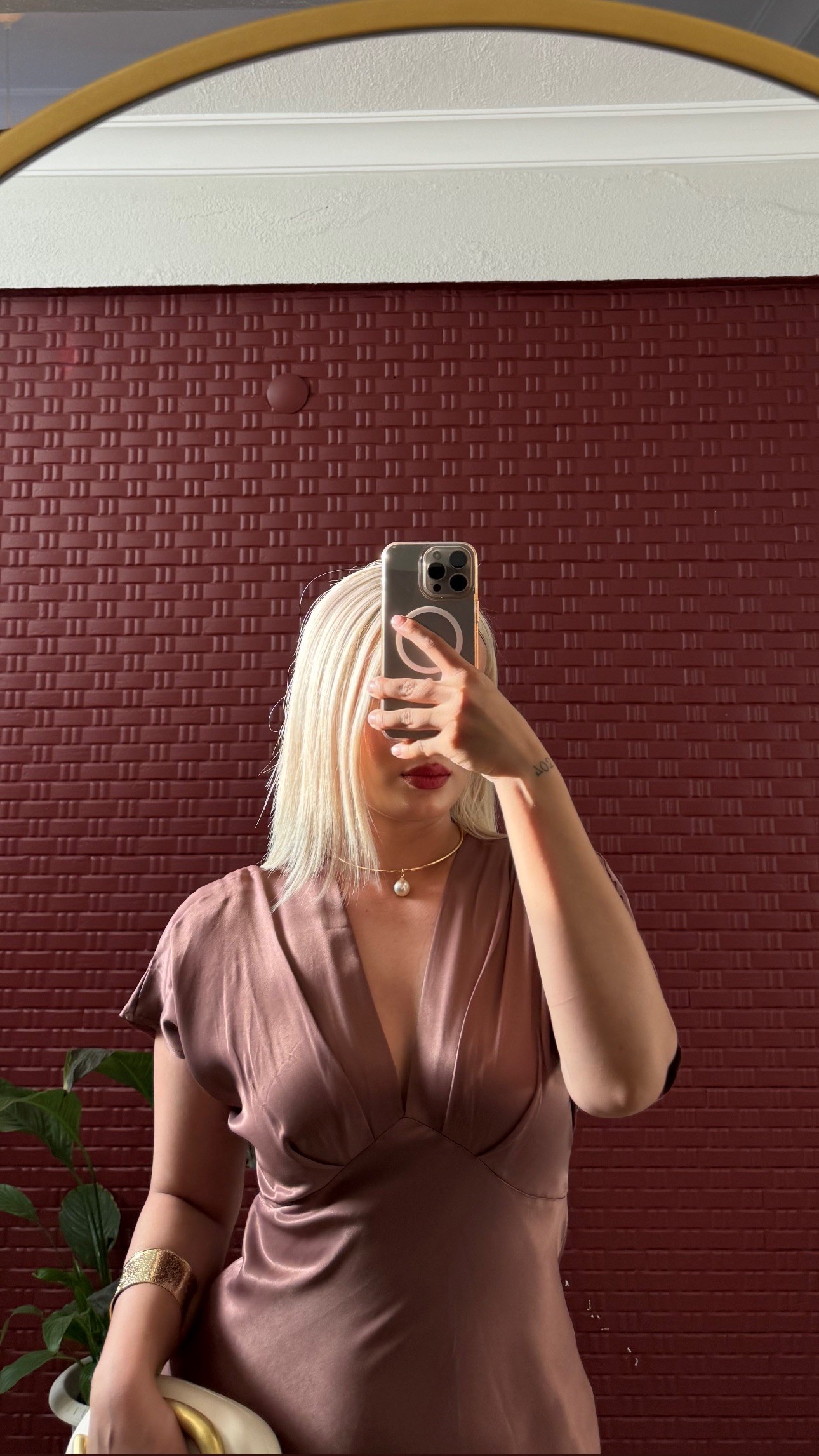 Saten Uzun Bronz Elbise