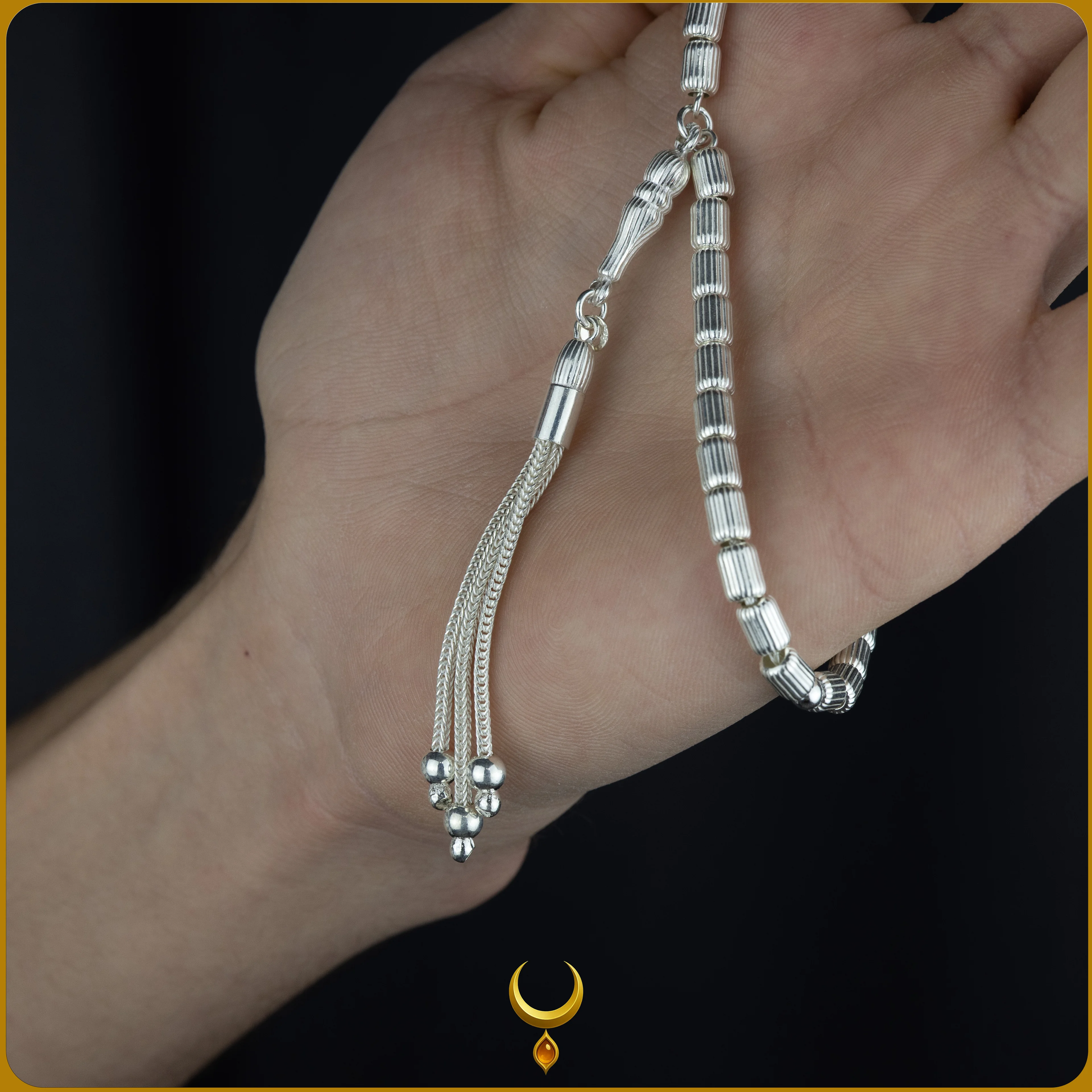 KAPSÜL KESİM DÜZ ÇİZGİ MOTİFLİ 925 AYAR GÜMÜŞ TESBİH