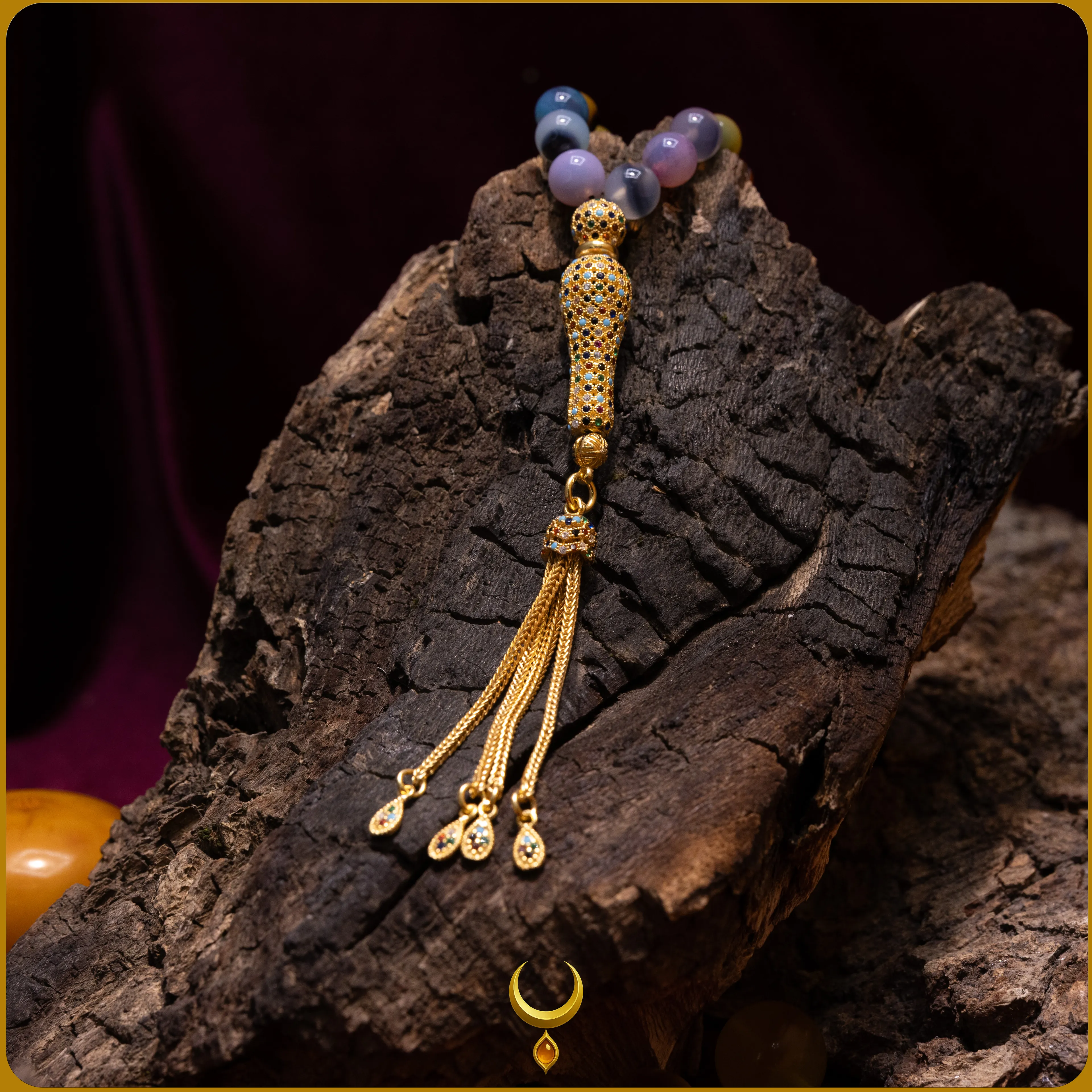 RENKLİ MİNE İŞLEMELİ 925 AYAR GOLD GÜMÜŞ PÜSKÜLLÜ ZİLKON DOĞAL TAŞ TESBİH