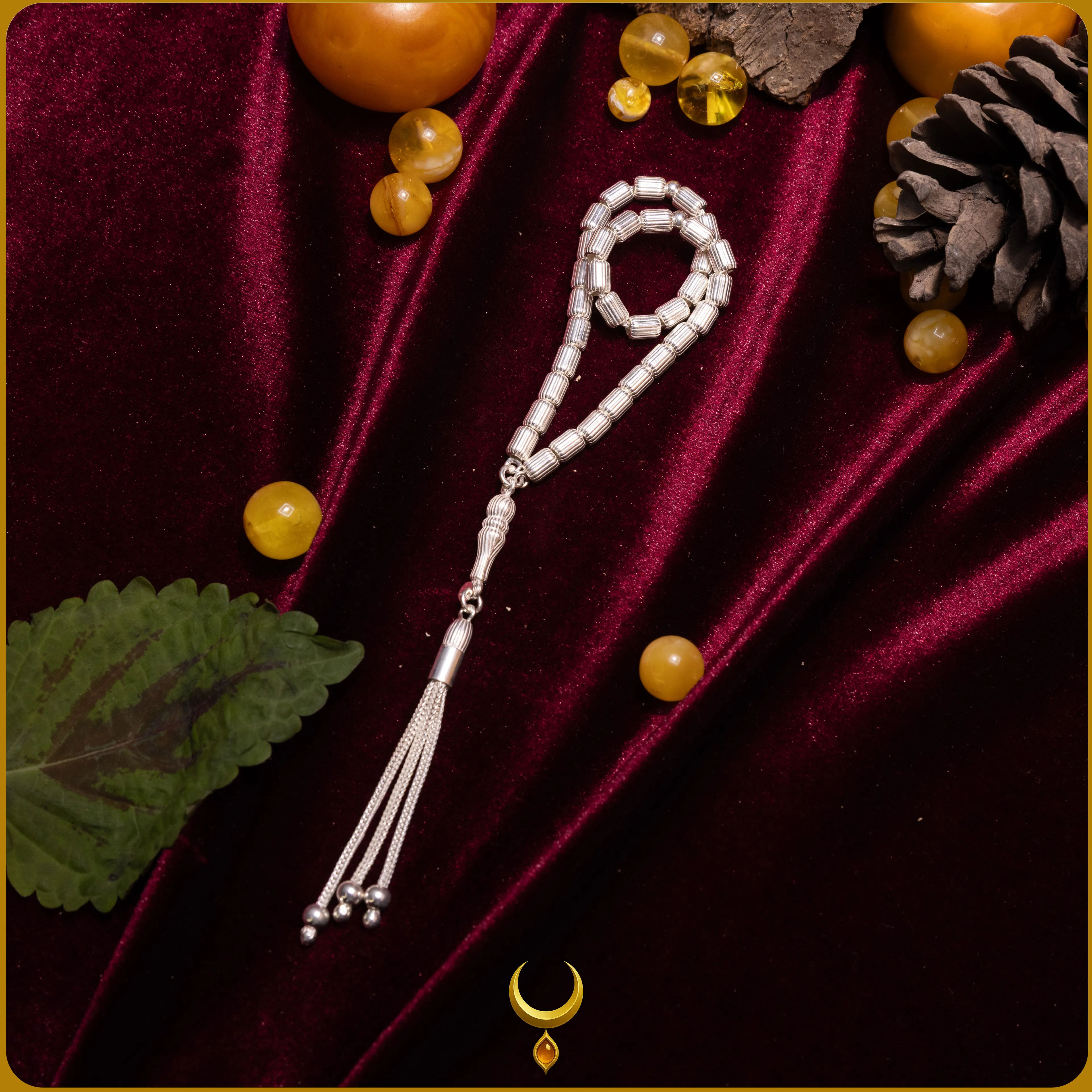 KAPSÜL KESİM DÜZ ÇİZGİ MOTİFLİ 925 AYAR GÜMÜŞ TESBİH