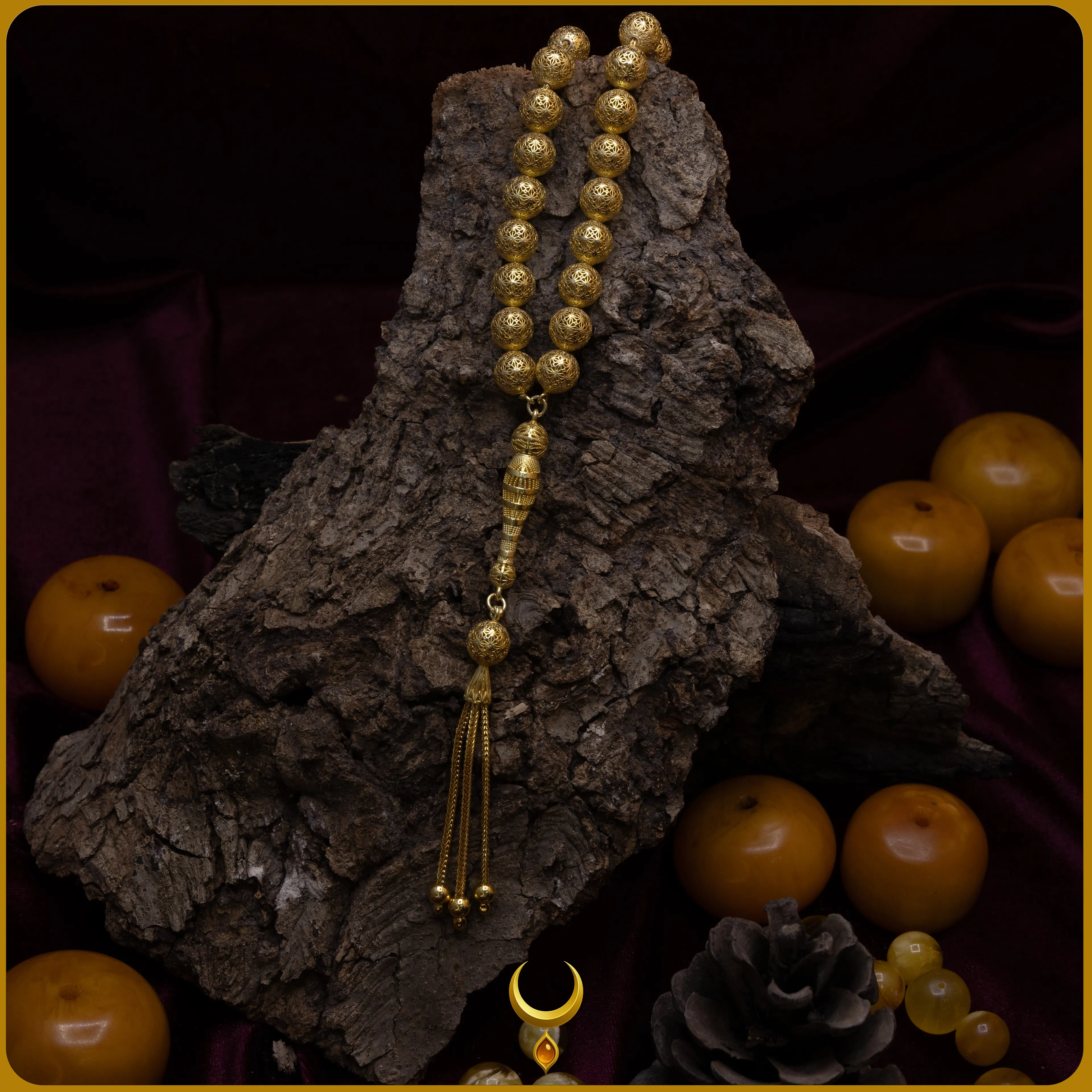 KÜRE KESİM TELKARİ MODEL GOLD 925 AYAR GÜMÜŞ TESBİH