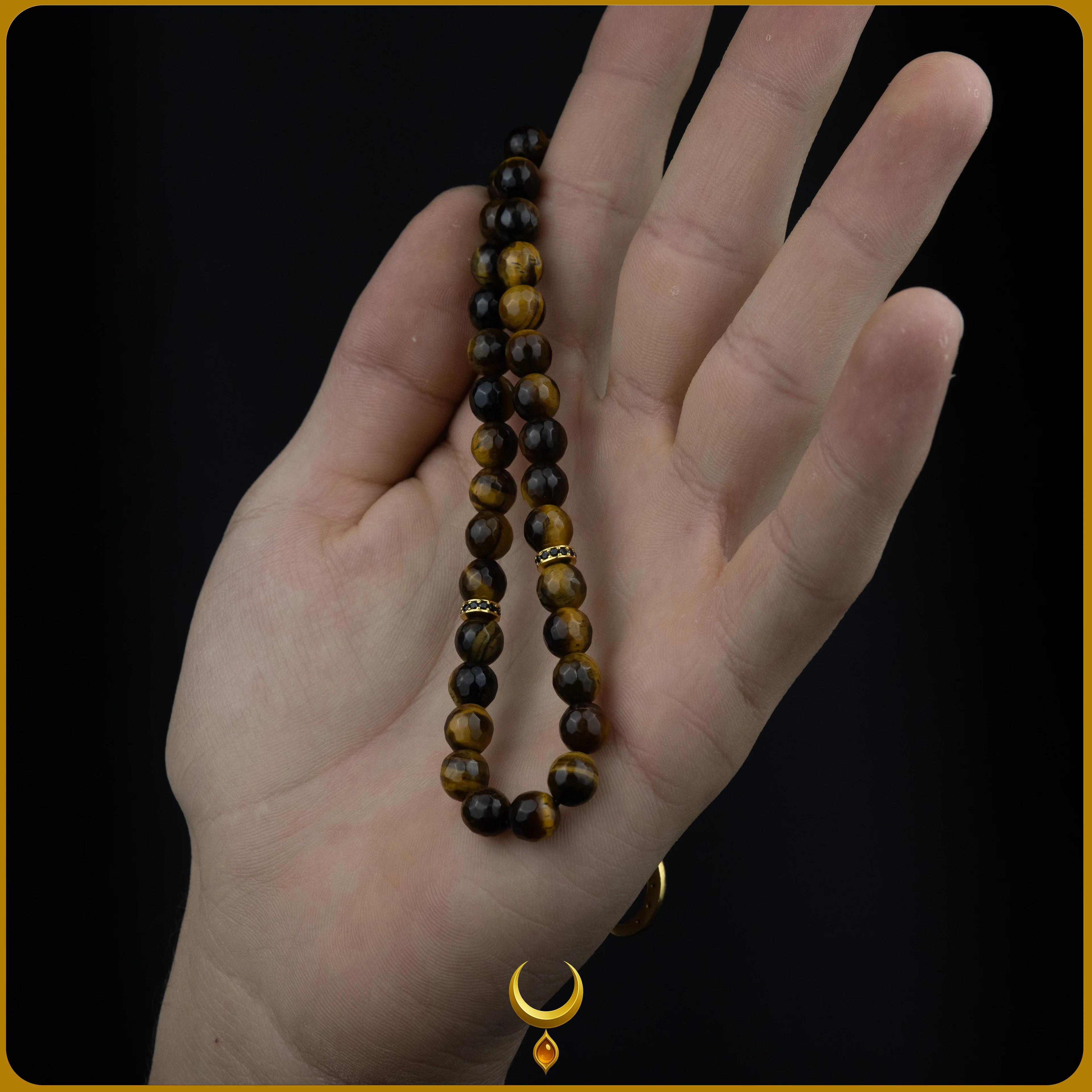 ZİRKON İŞLEMELİ 925 AYAR GOLD GÜMÜŞ PÜSKÜLLÜ KAPLAN GÖZÜ DOĞAL TAŞ TESBİH