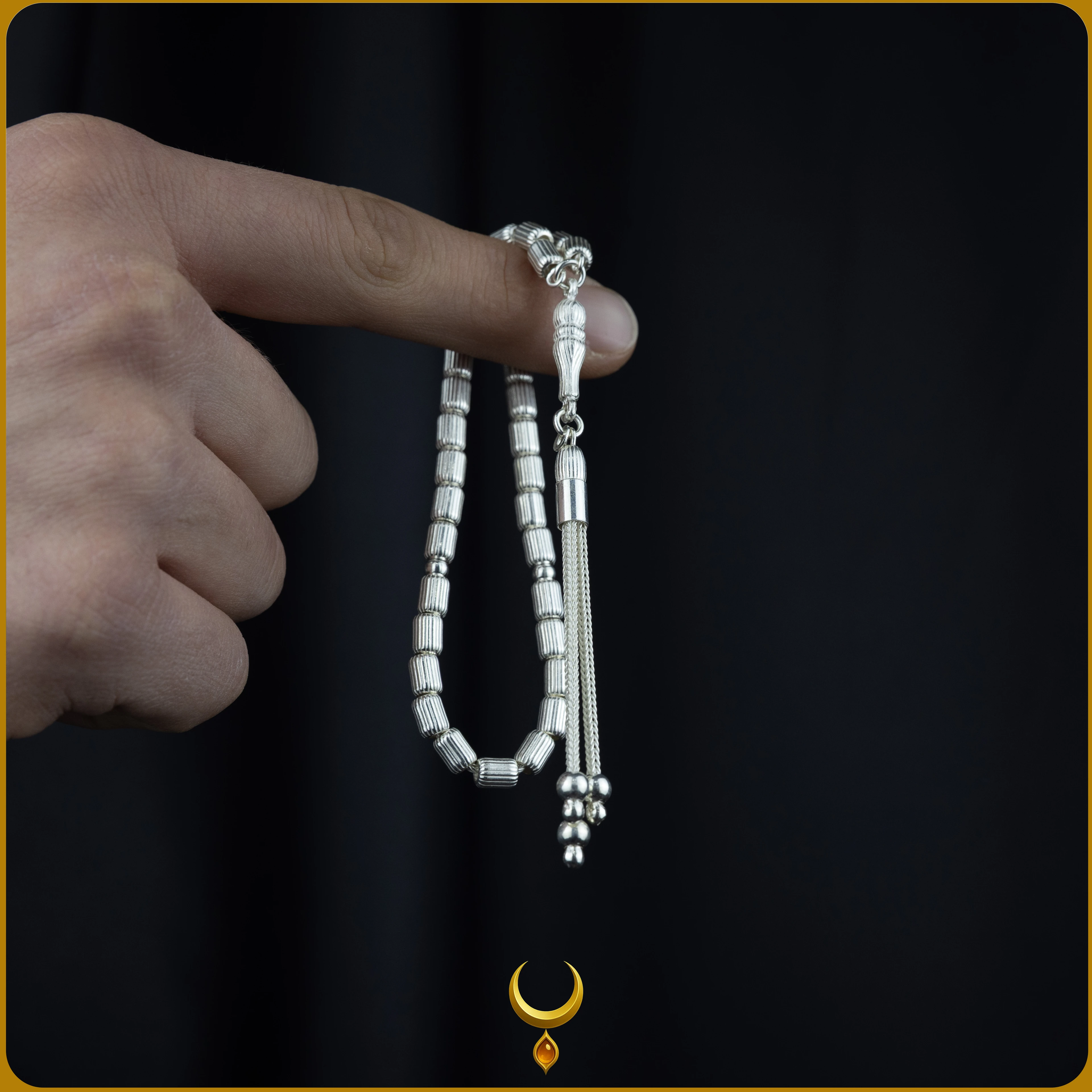 KAPSÜL KESİM DÜZ ÇİZGİ MOTİFLİ 925 AYAR GÜMÜŞ TESBİH