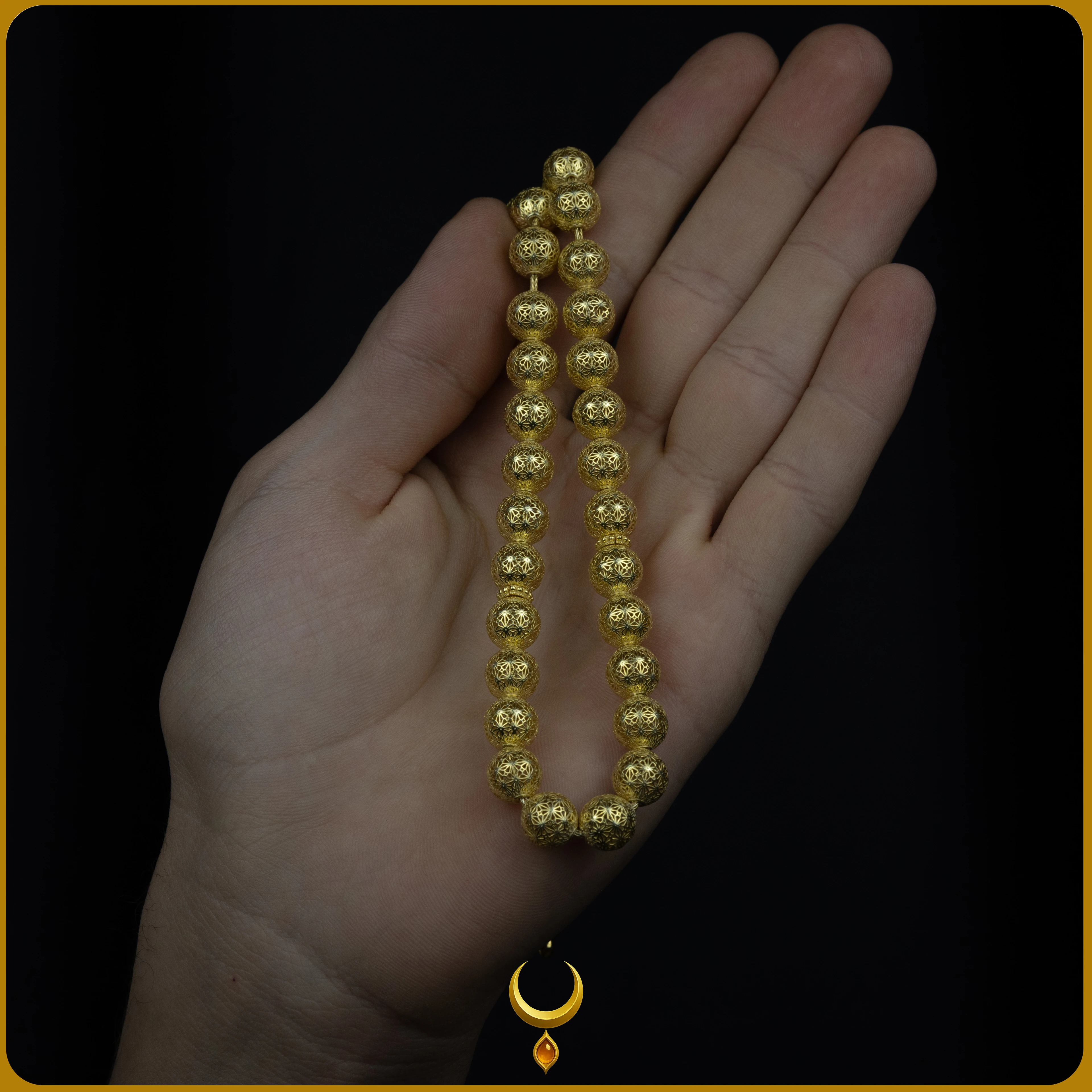 KÜRE KESİM TELKARİ MODEL GOLD 925 AYAR GÜMÜŞ TESBİH