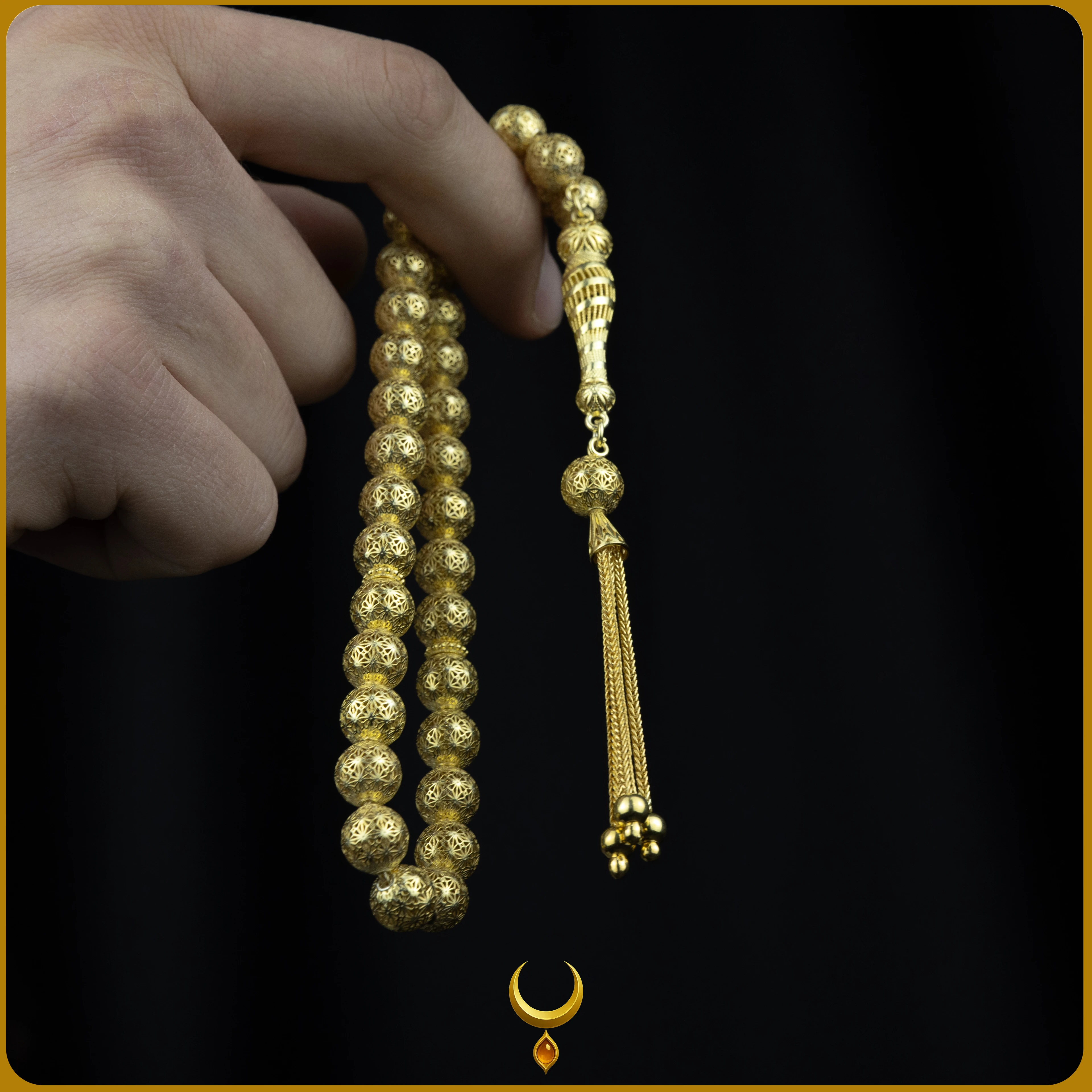 KÜRE KESİM TELKARİ MODEL GOLD 925 AYAR GÜMÜŞ TESBİH