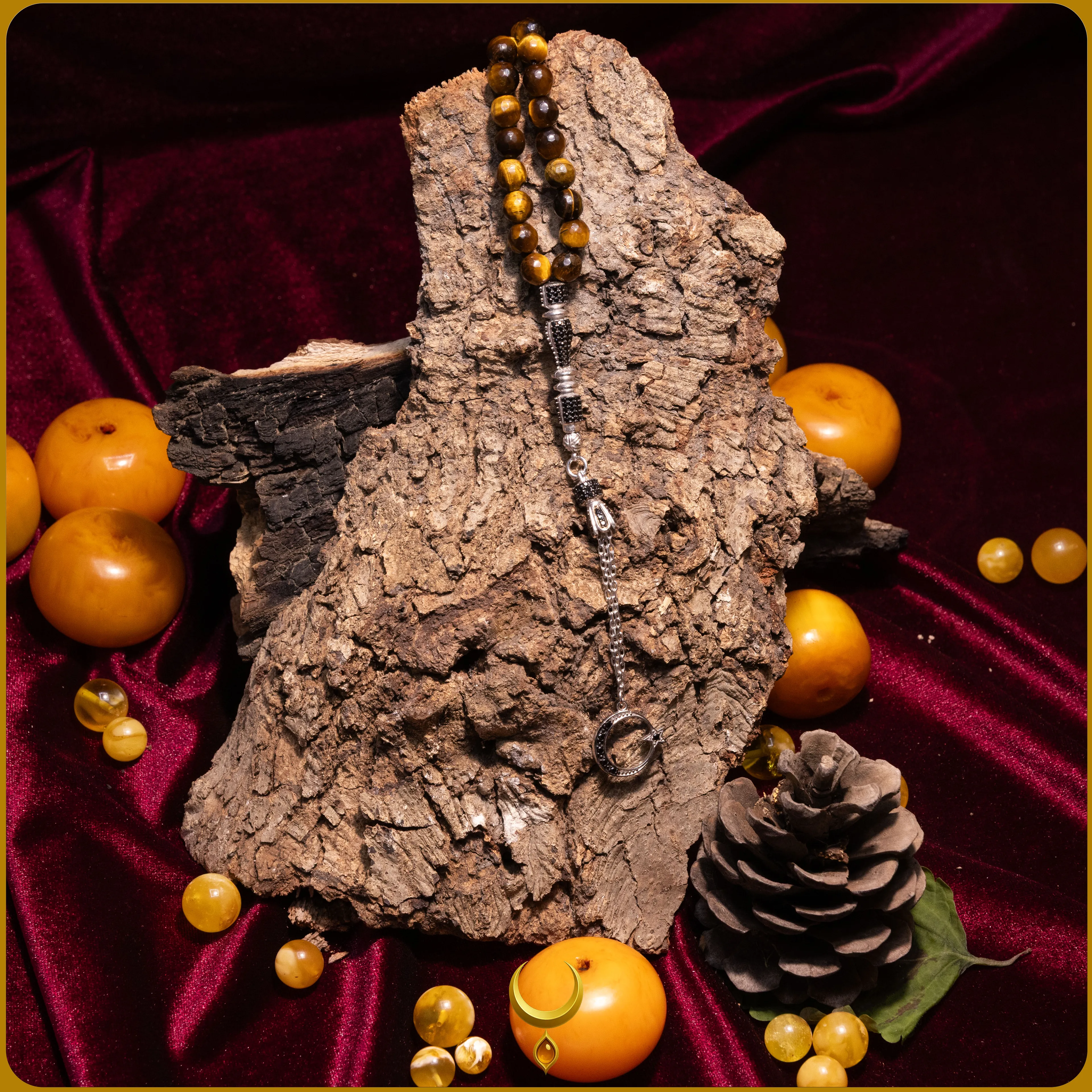 ZİRKON İŞLEMELİ 925 AYAR GÜMÜŞ PÜSKÜLLÜ KAPLAN GÖZÜ DOĞAL TAŞ TESBİH