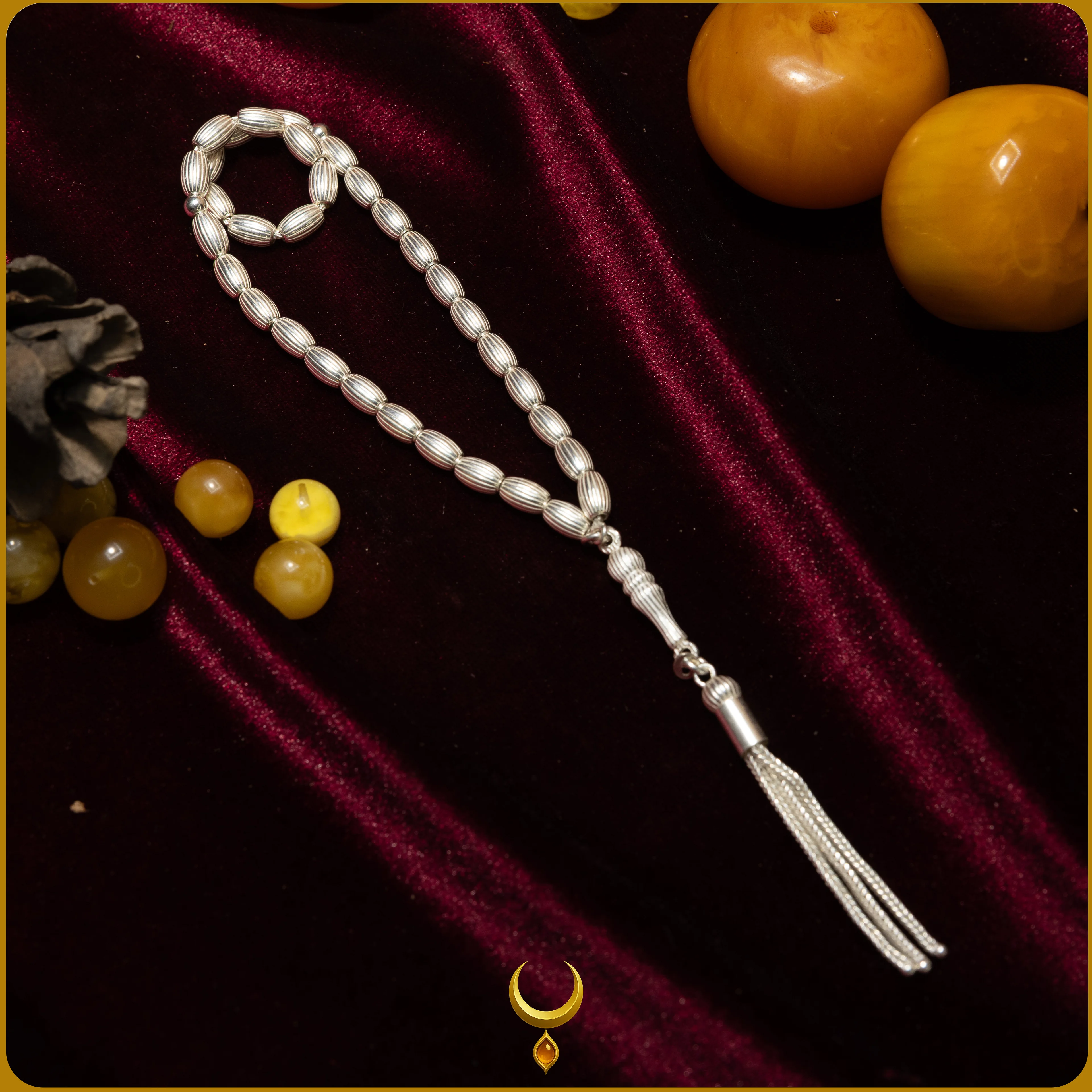 ARPA KESİM DÜZ ÇİZGİ MOTİFLİ 925 AYAR GÜMÜŞ TESBİH 